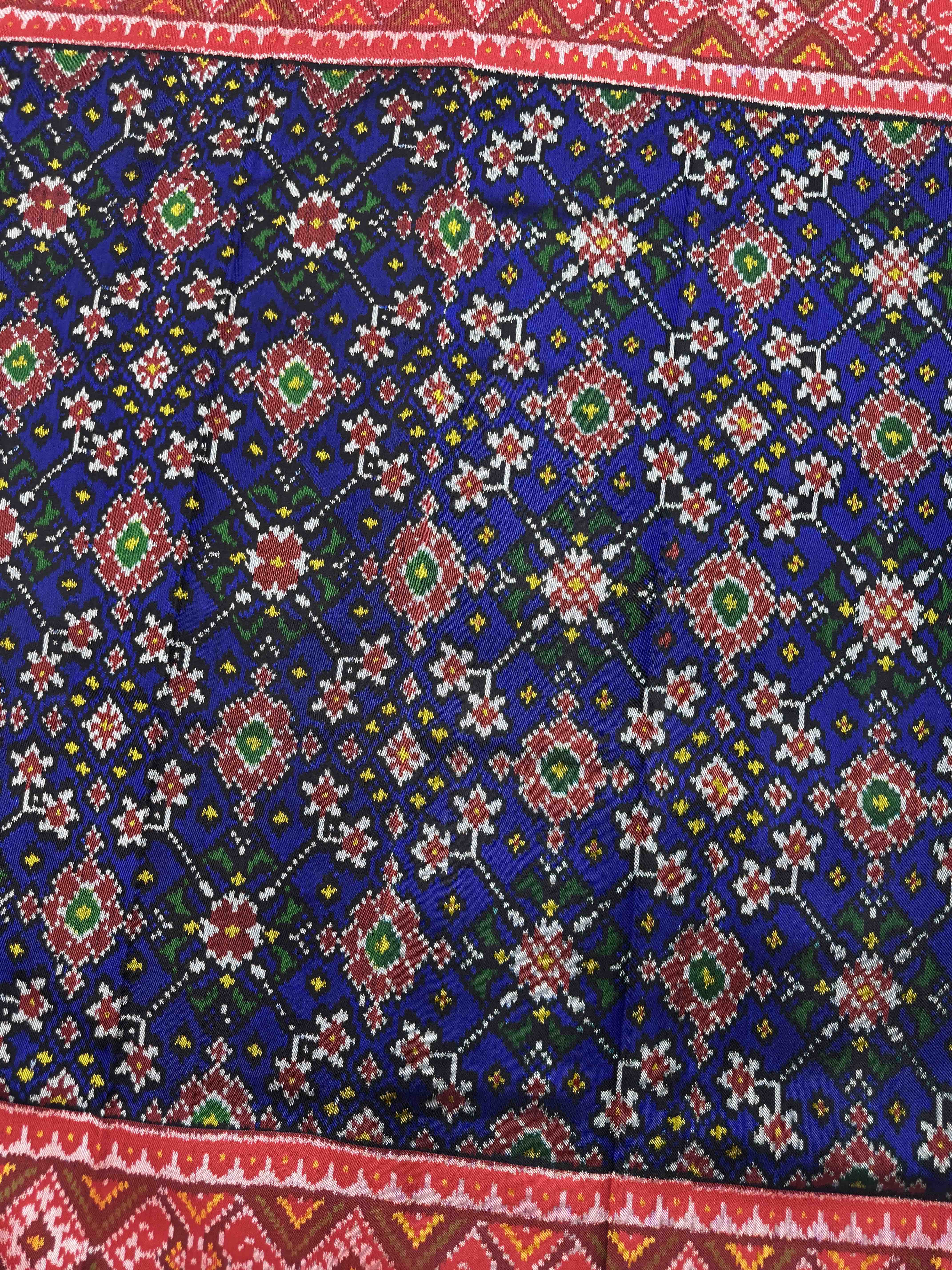 Red & Blue Navrata Single Ikat Patan Patola Saree