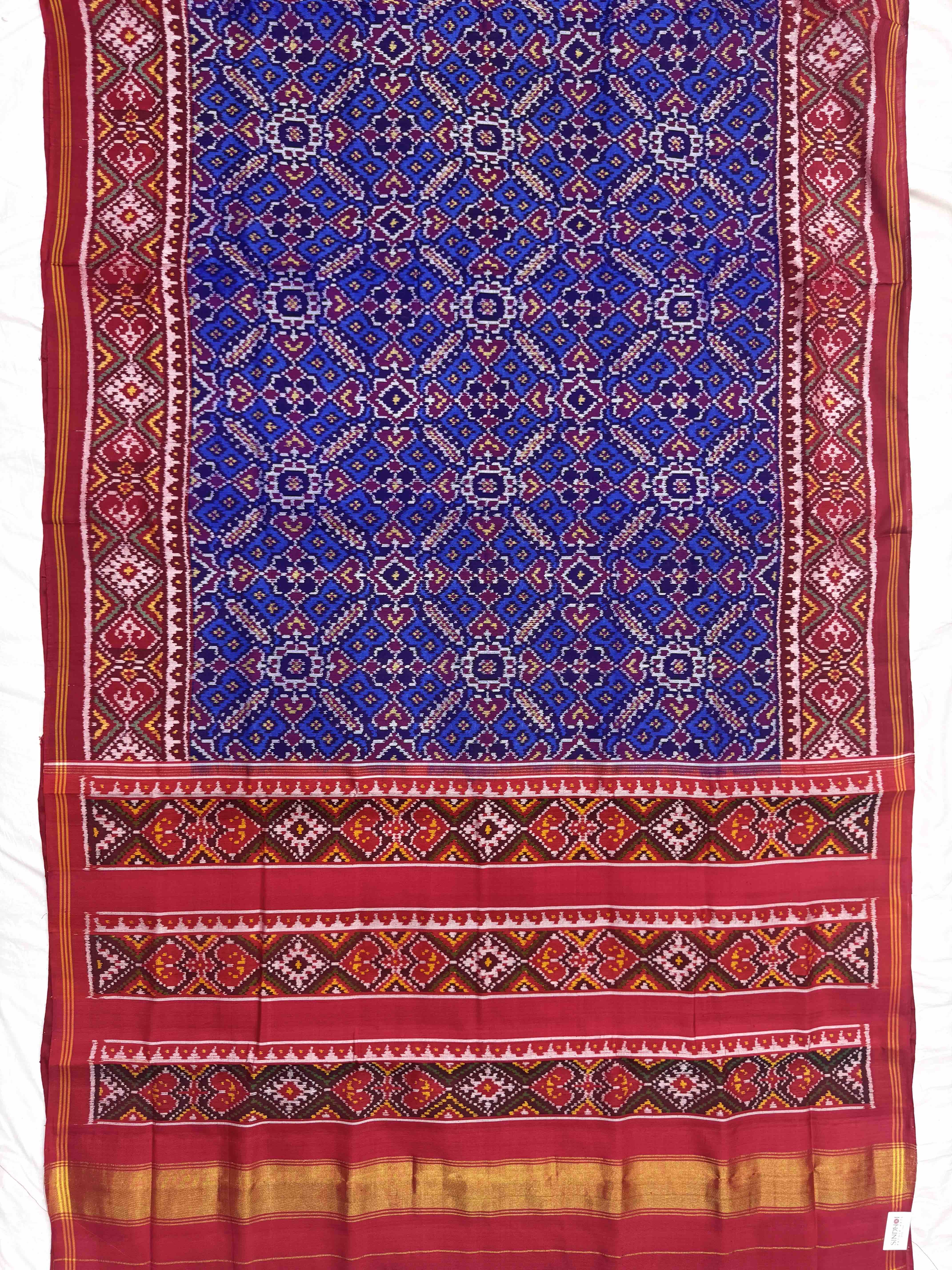 Red & Blue Manekchowk Single Ikat Patan Patola Saree