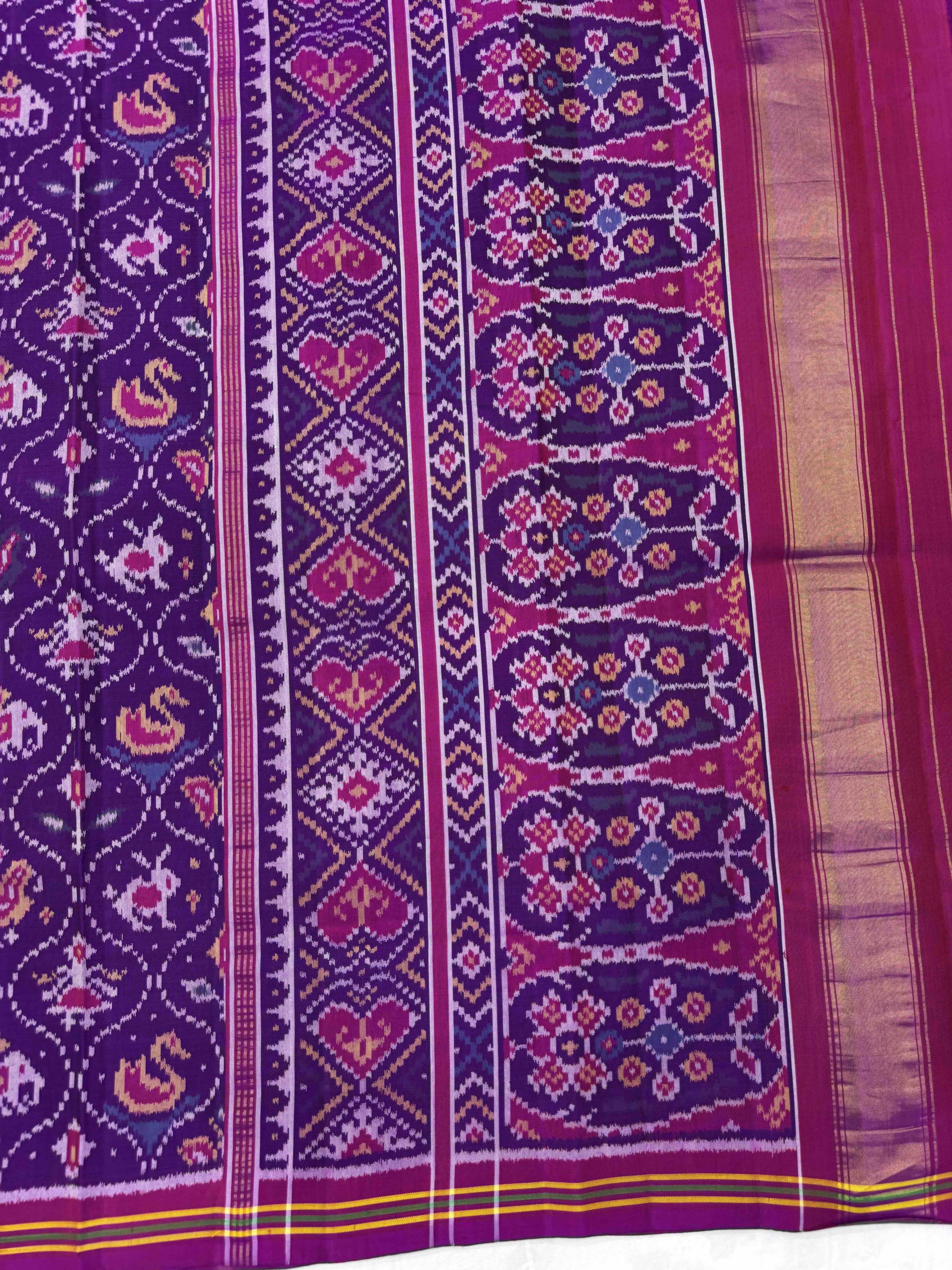 Pink & Purple Small Matka Narikunj Single Ikat Patan Patola Saree