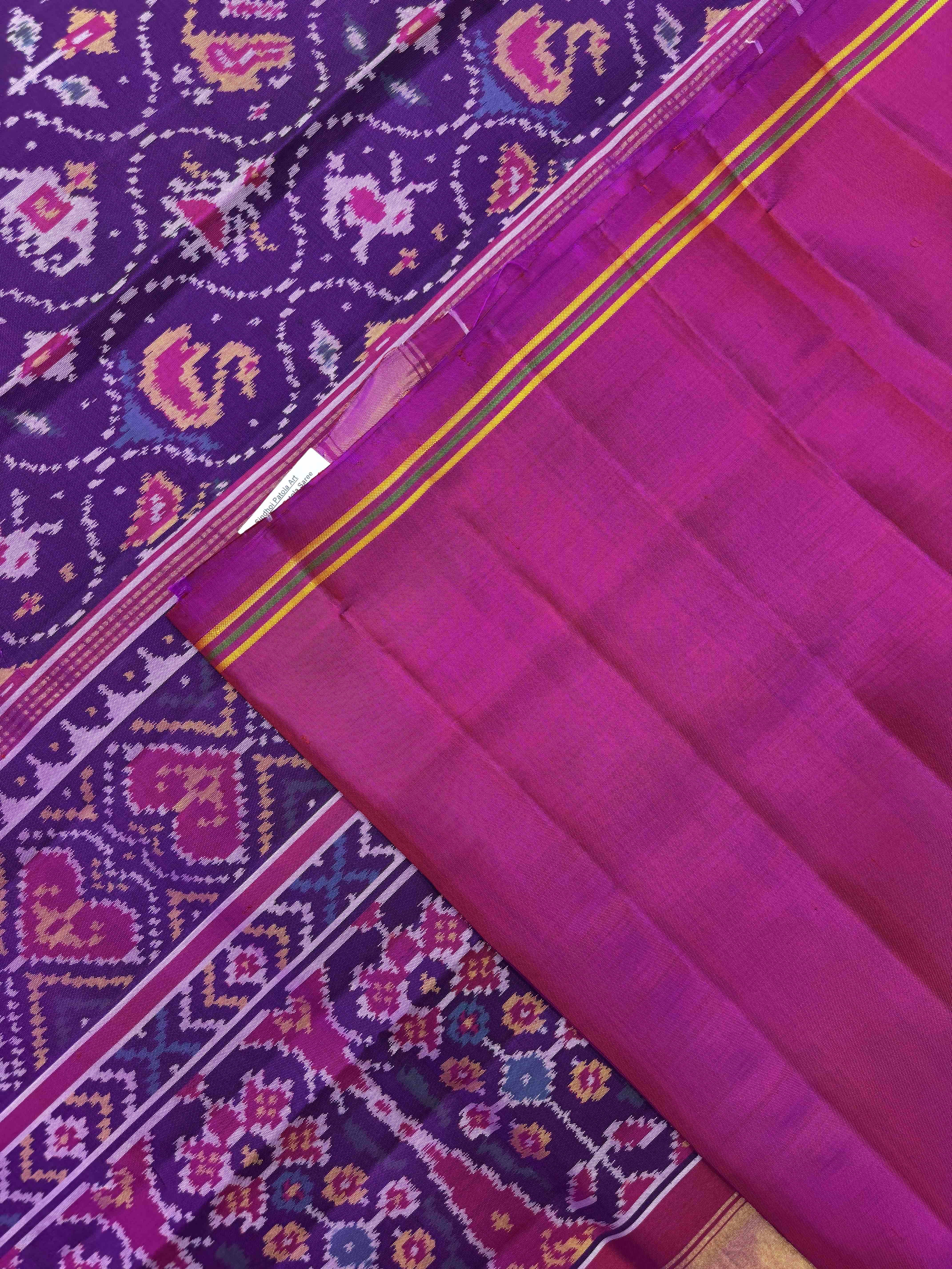 Pink & Purple Small Matka Narikunj Single Ikat Patan Patola Saree