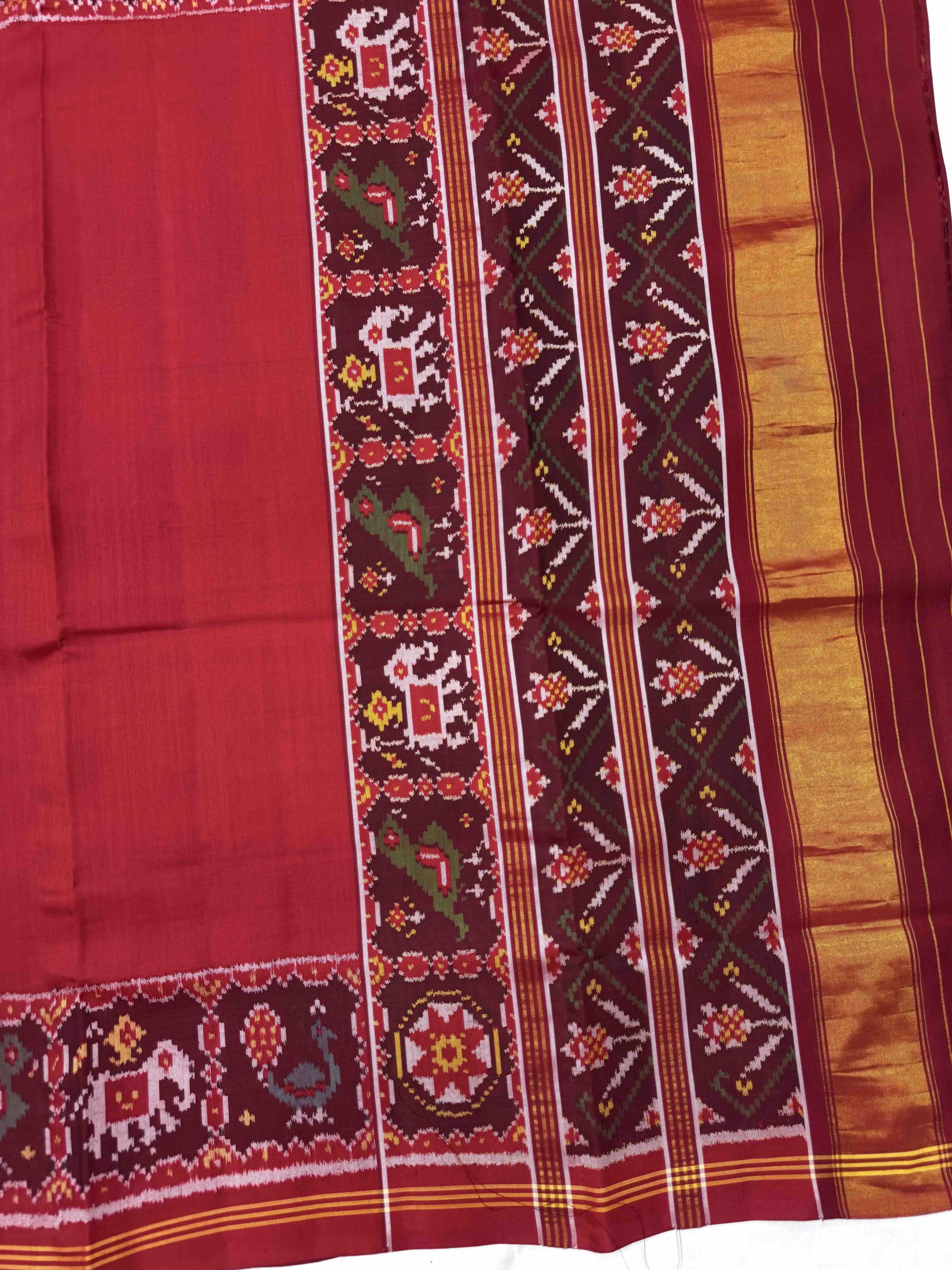 Red Plain With Navratan Blouse Single Ikat Patan Patola Saree