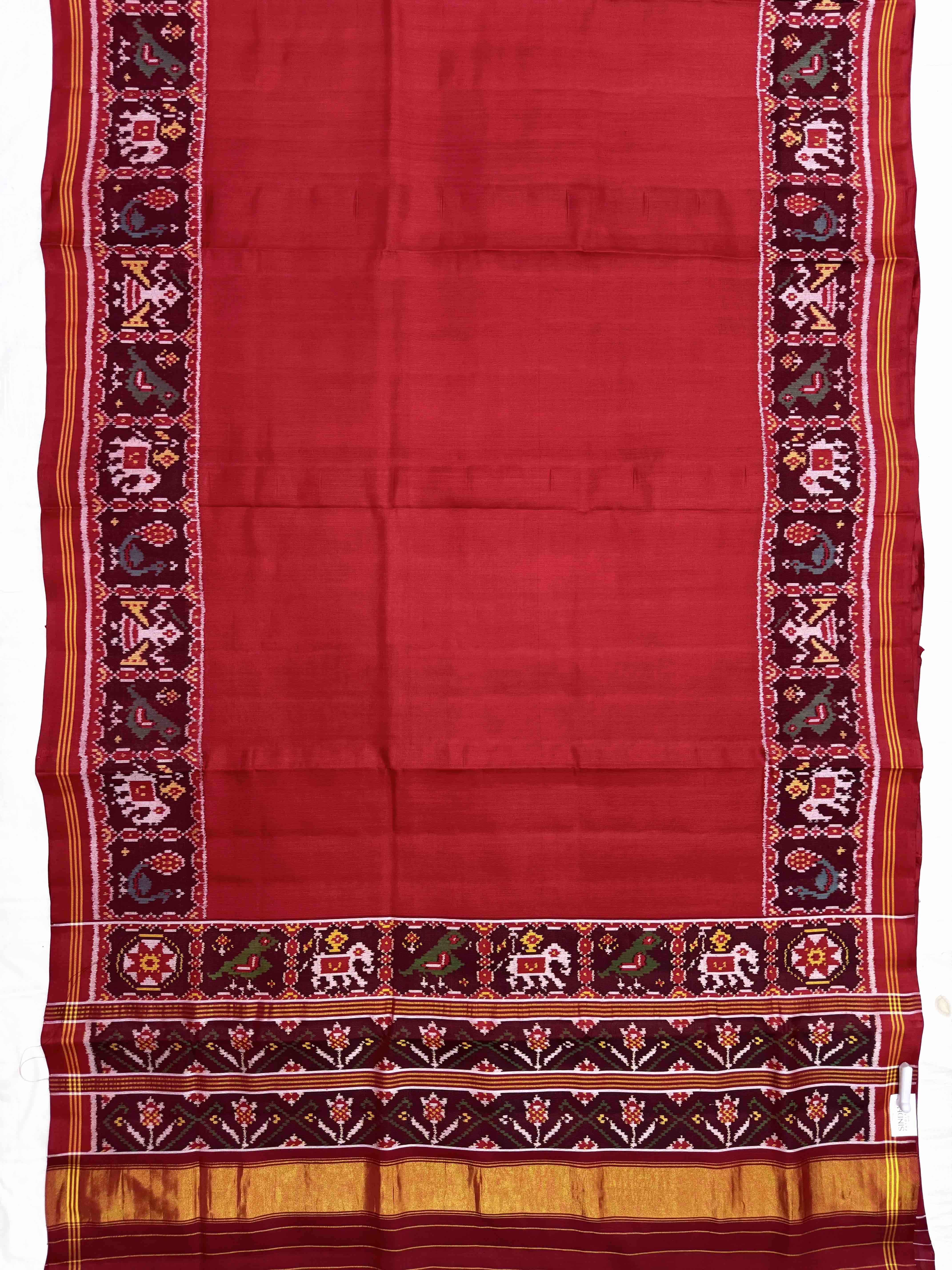 Red Plain With Navratan Blouse Single Ikat Patan Patola Saree