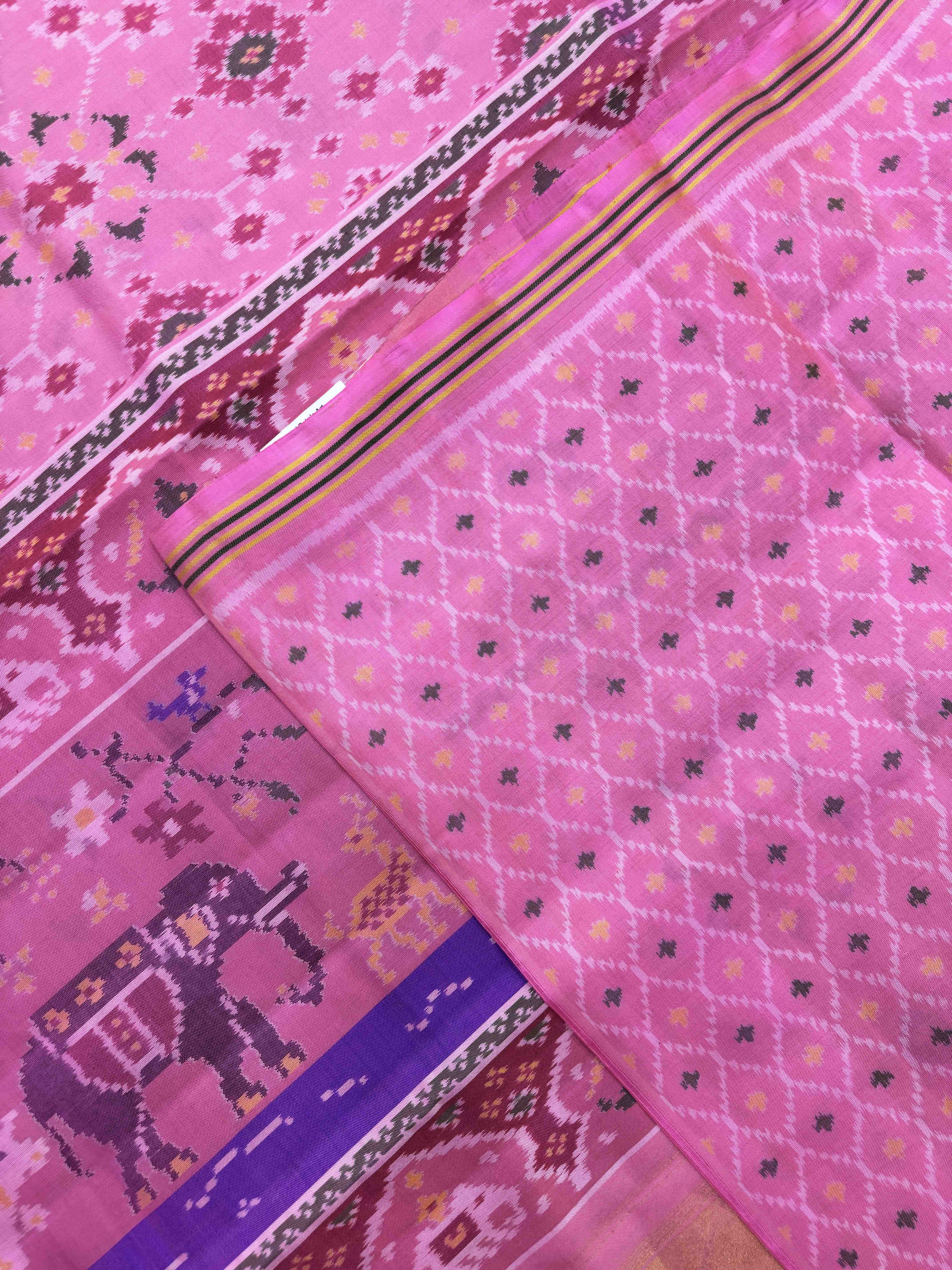 Light Pink Navratan Single Ikat Patan Patola Saree