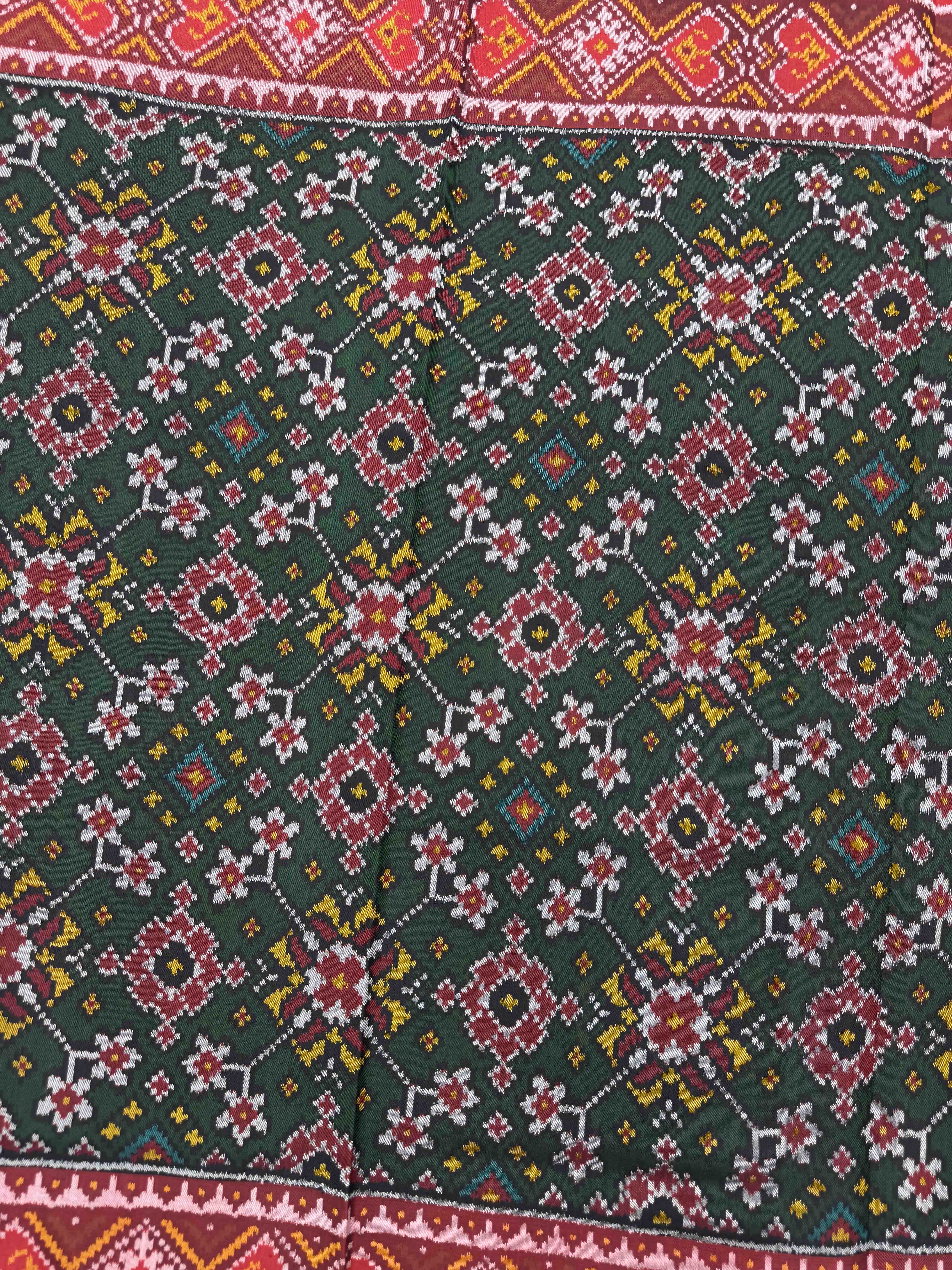 Red & Green Navratan Single Ikat Patan Patola Saree