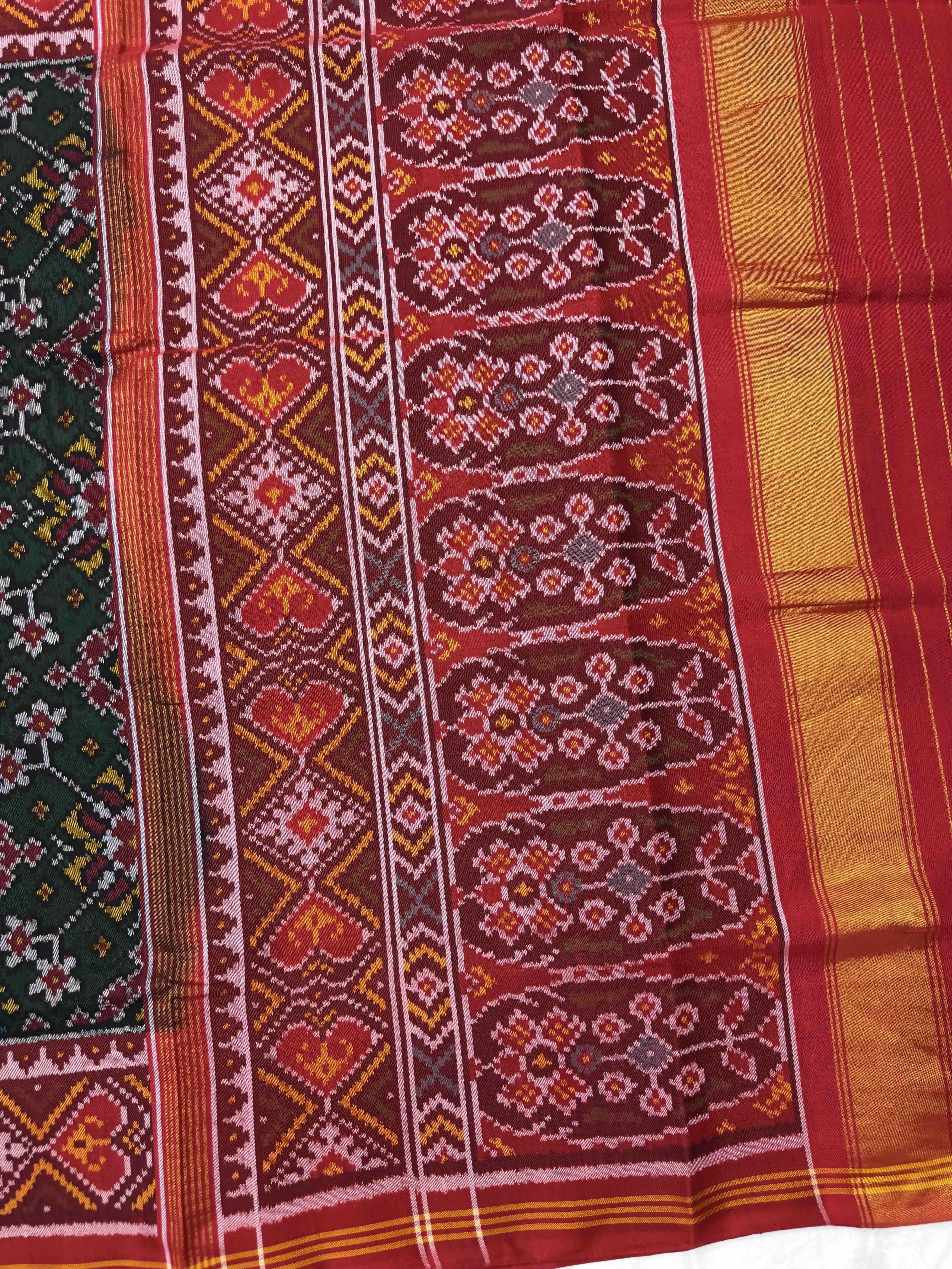 Red & Green Navratan Single Ikat Patan Patola Saree