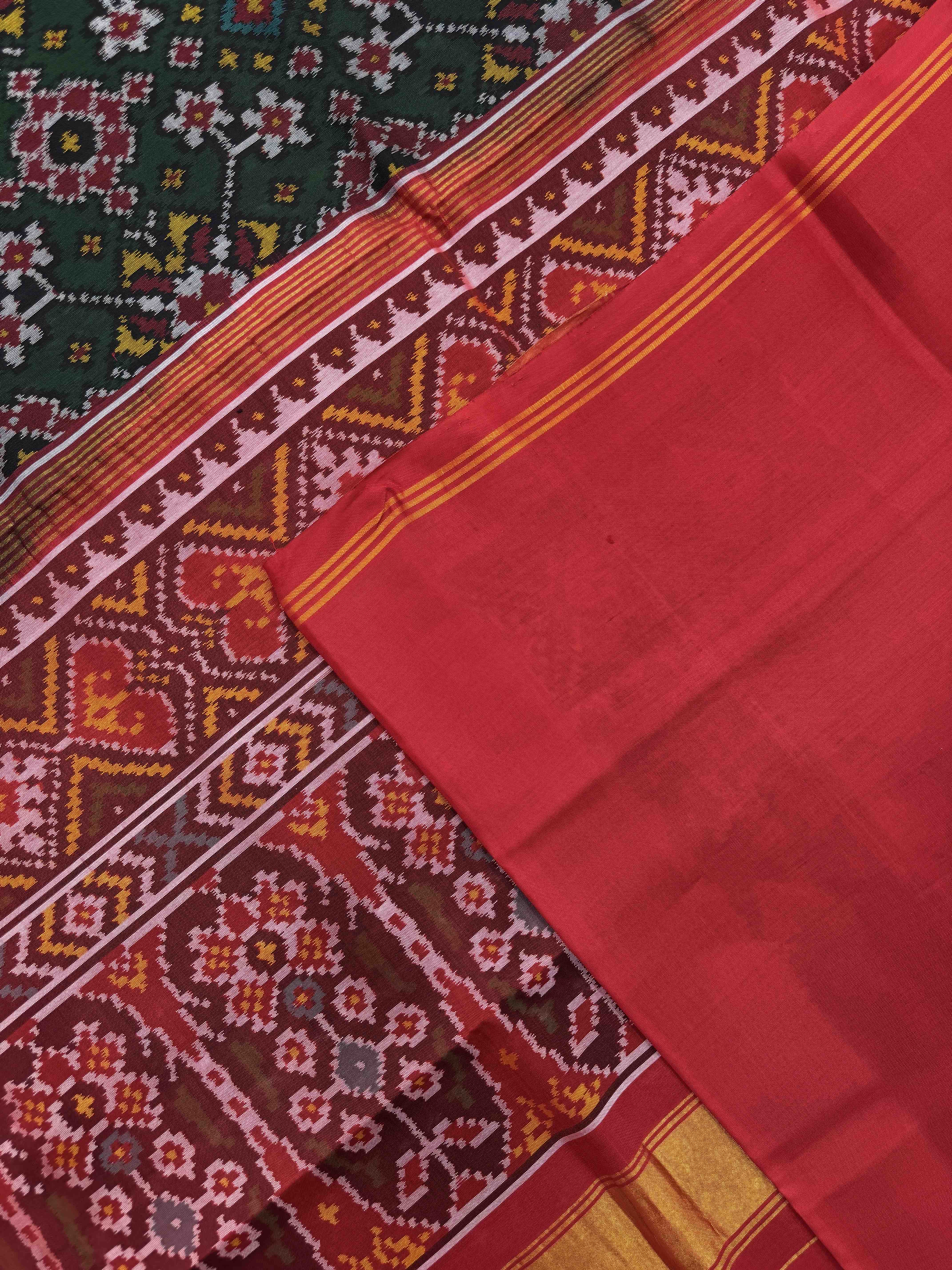 Red & Green Navratan Single Ikat Patan Patola Saree