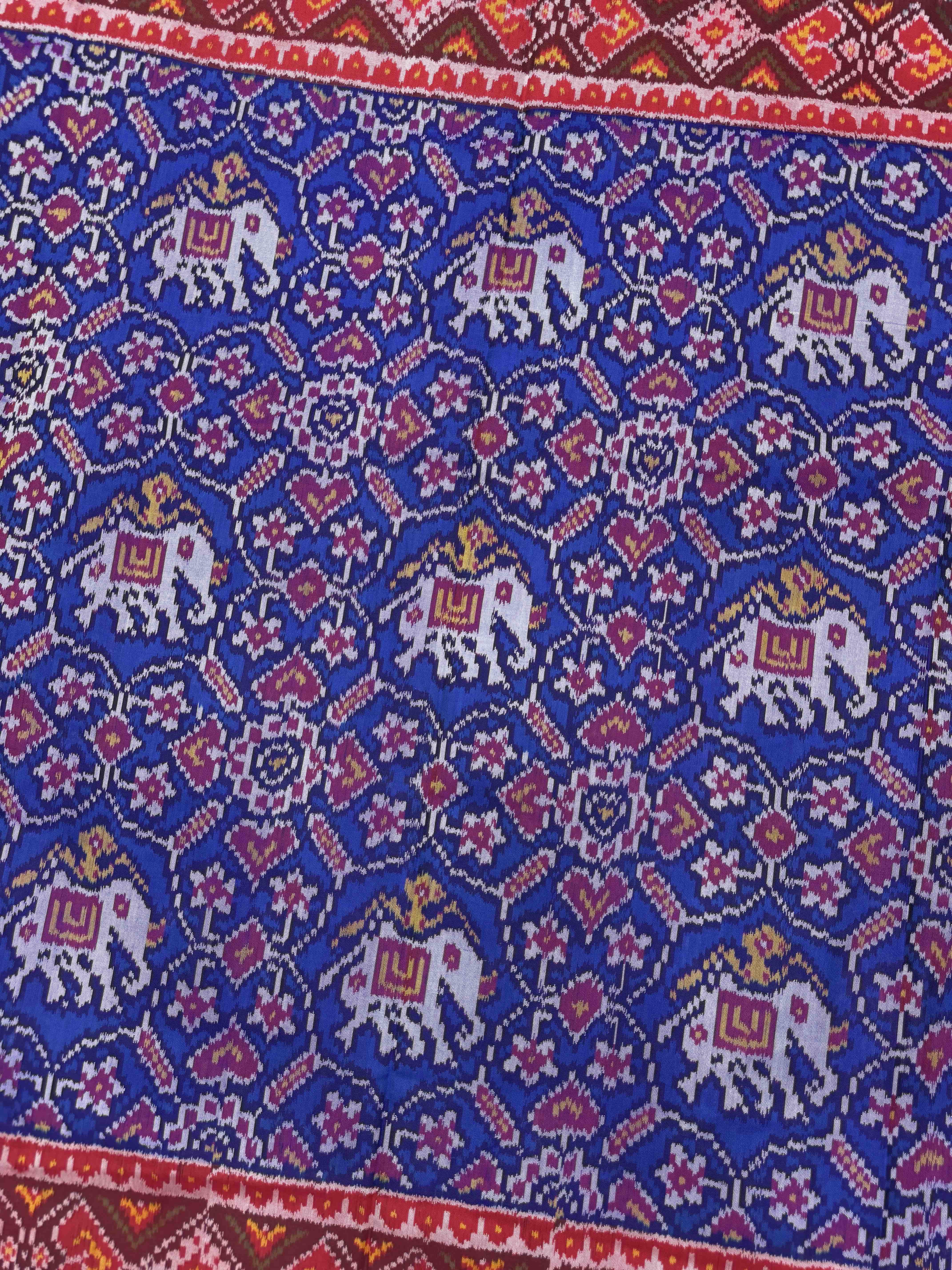Red & Blue Manekchowk Narikunj Mix Single Ikat Patan Patola Saree
