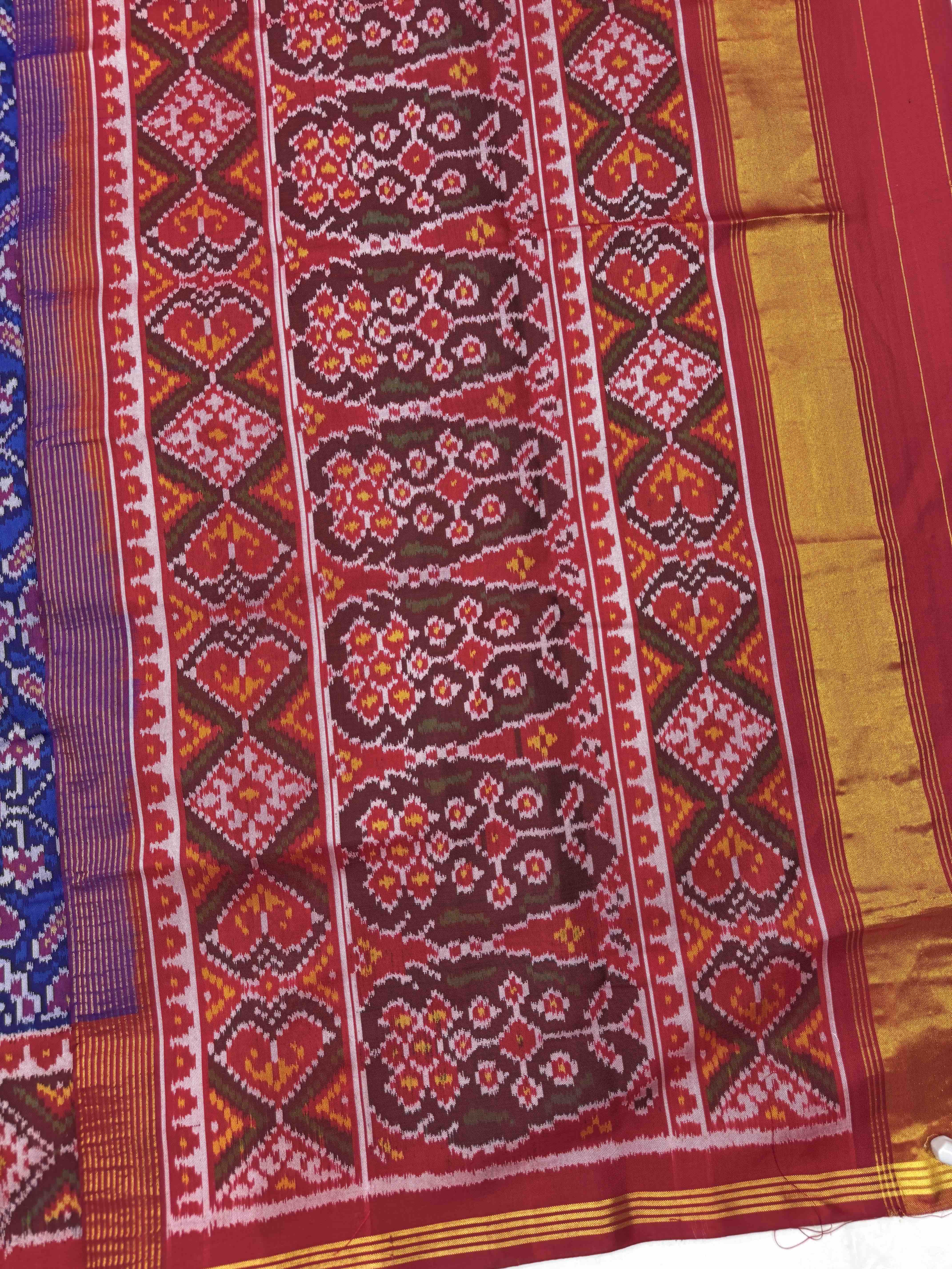Red & Blue Manekchowk Narikunj Mix Single Ikat Patan Patola Saree