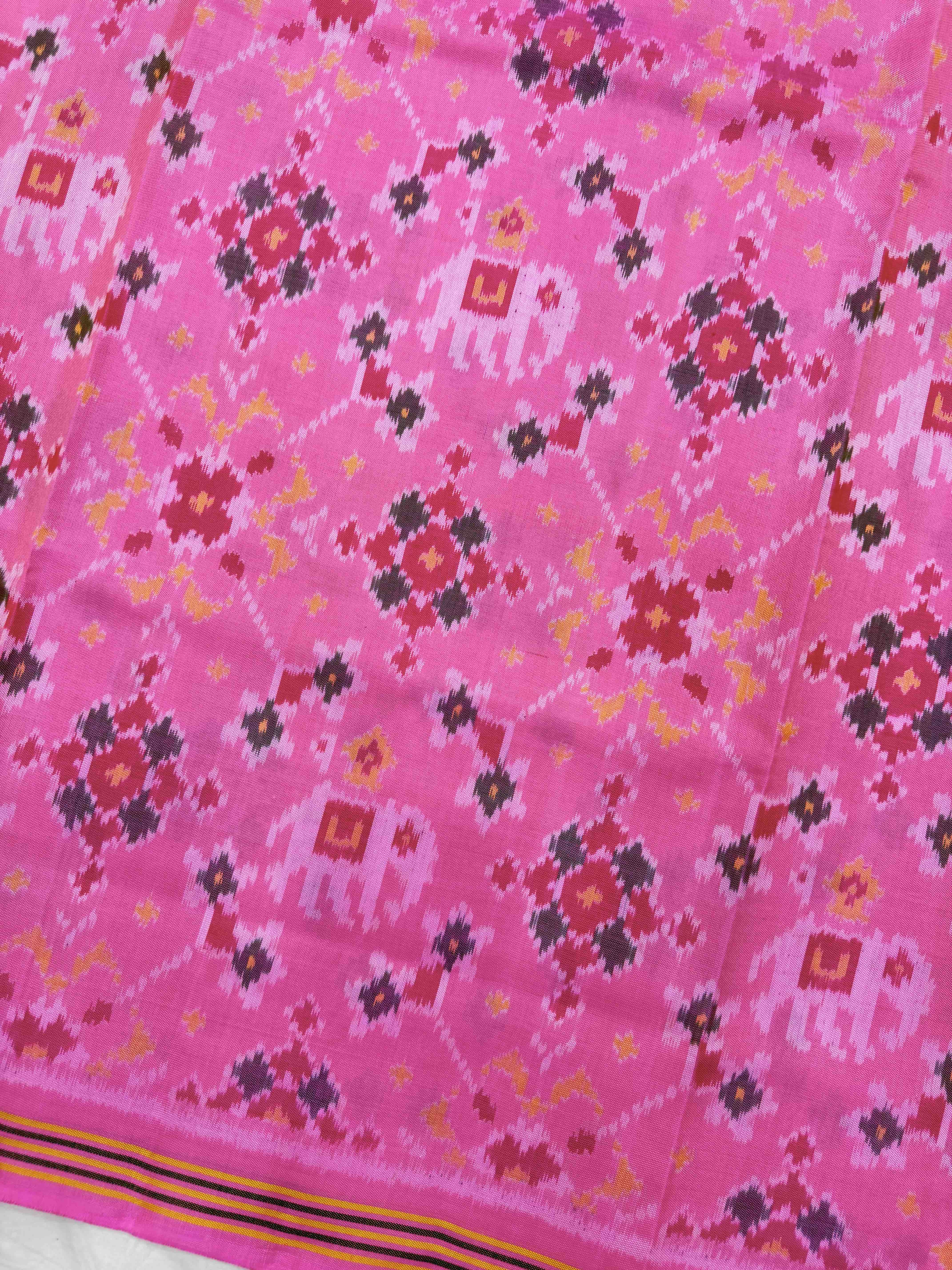 Light Pink Elephant Navratan Mix Single Ikat Patan Patola Saree