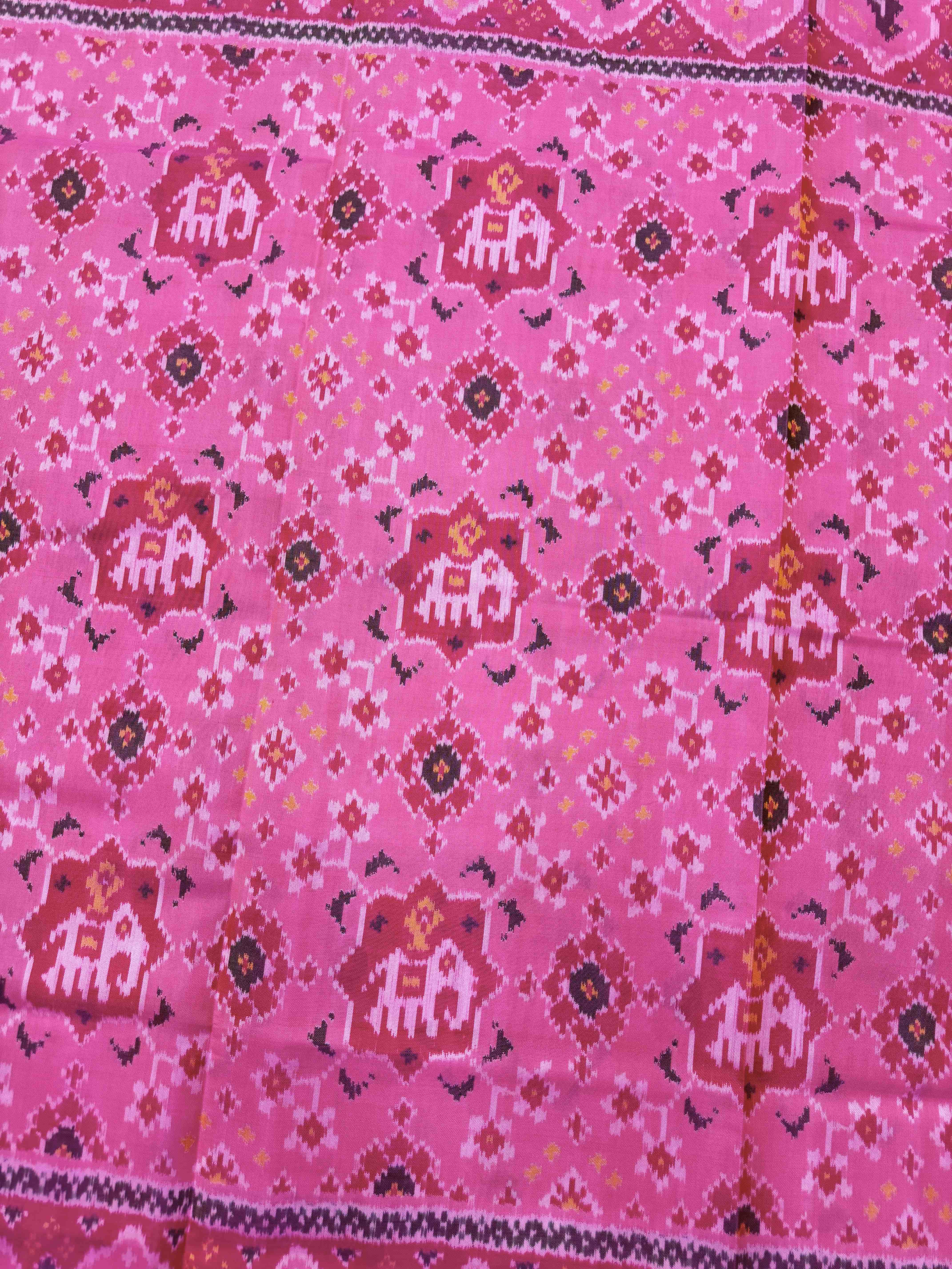Light Pink Star Elephant Navratan Mix Single Ikat Patan Patola Saree