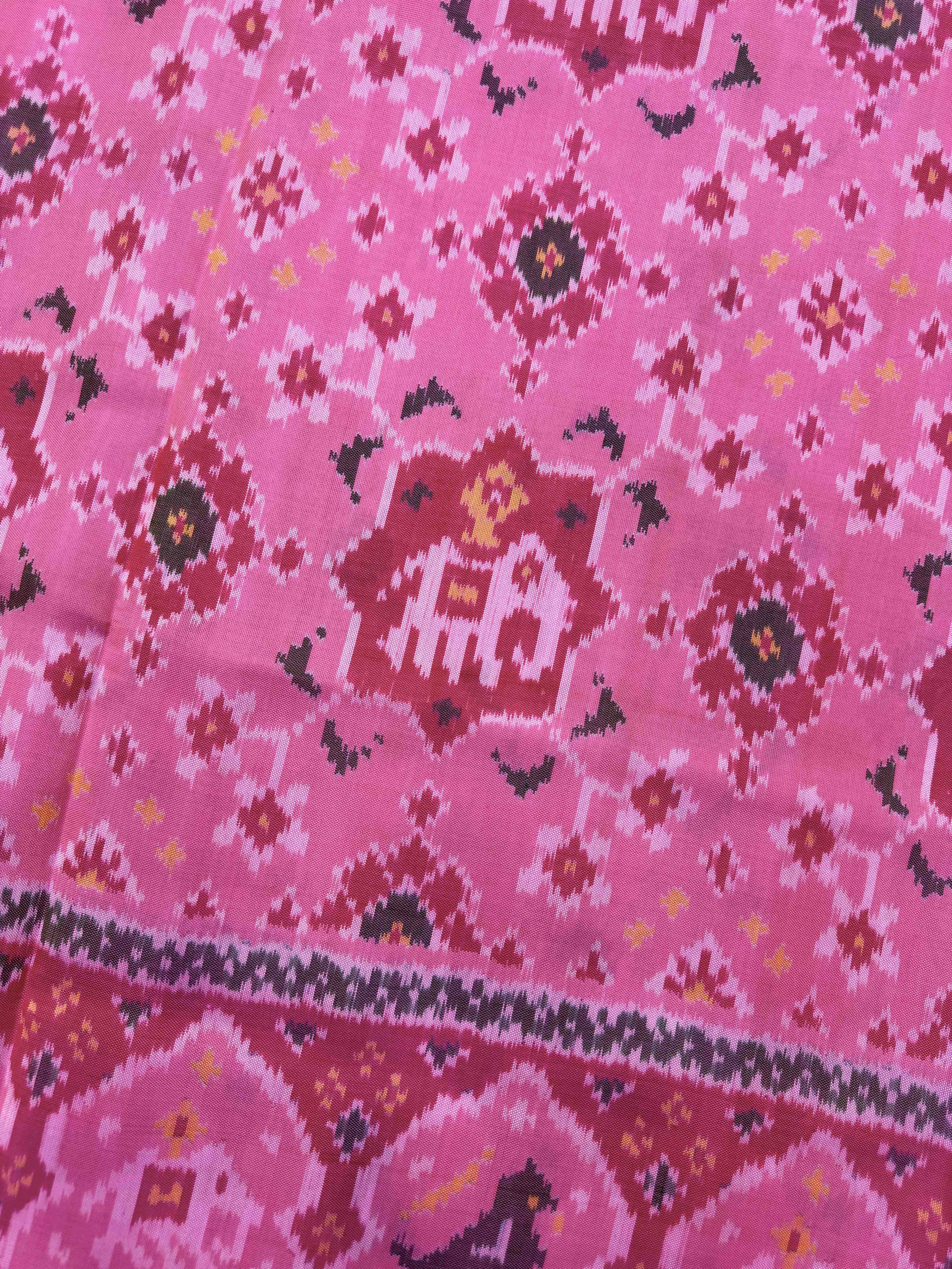 Light Pink Star Elephant Navratan Mix Single Ikat Patan Patola Saree