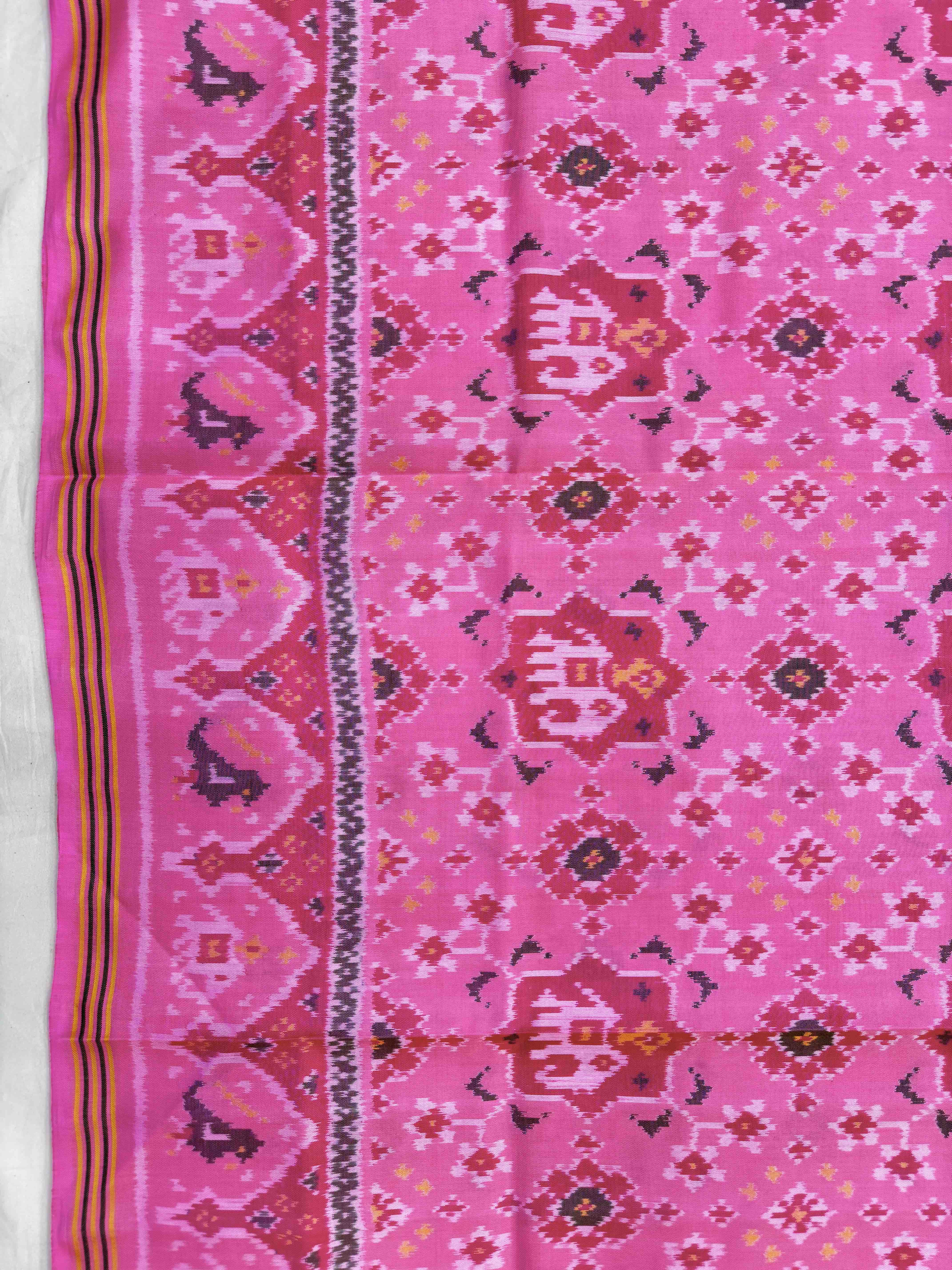 Light Pink Star Elephant Navratan Mix Single Ikat Patan Patola Saree
