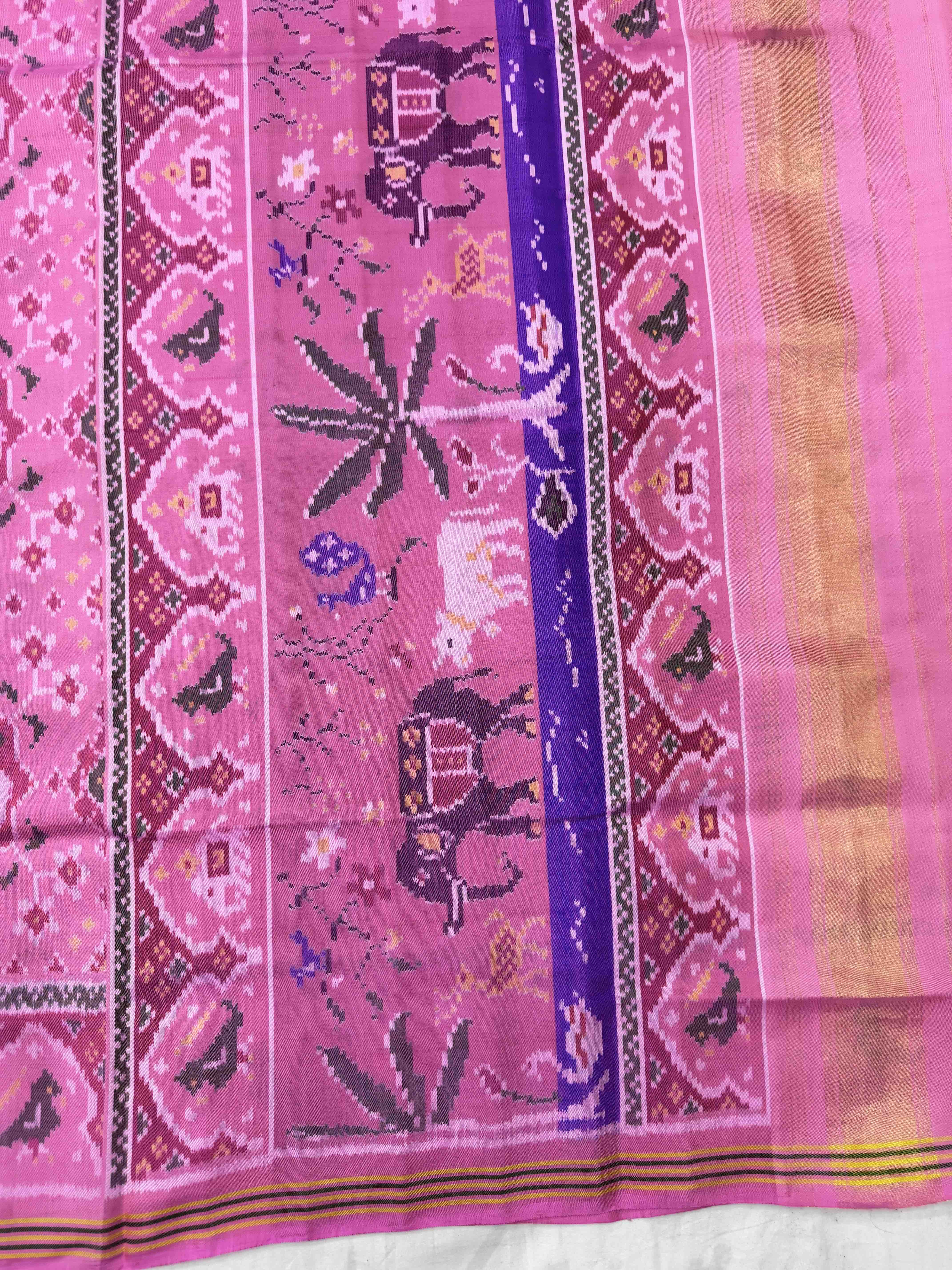 Light Pink Star Elephant Navratan Mix Single Ikat Patan Patola Saree