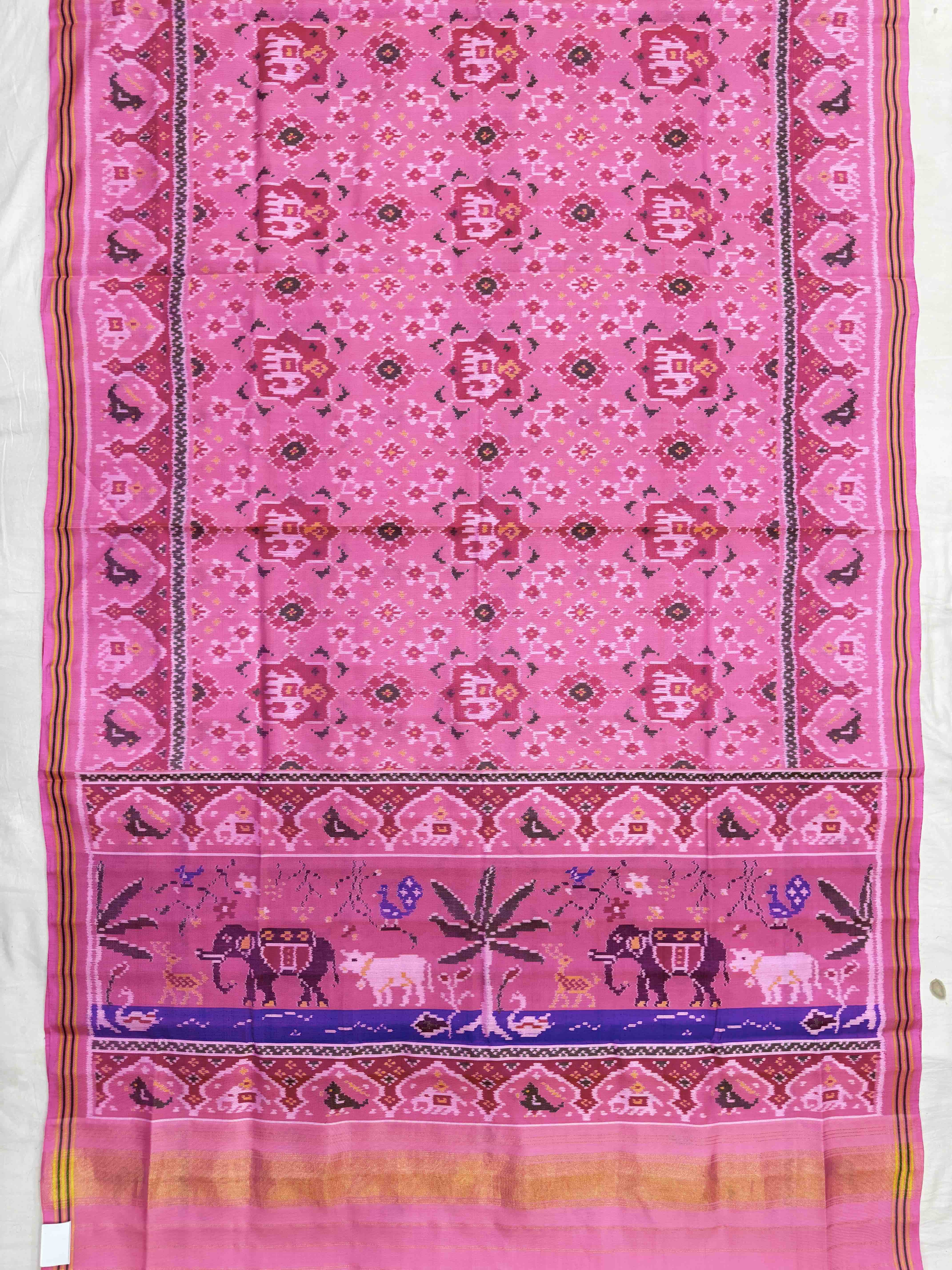 Light Pink Star Elephant Navratan Mix Single Ikat Patan Patola Saree
