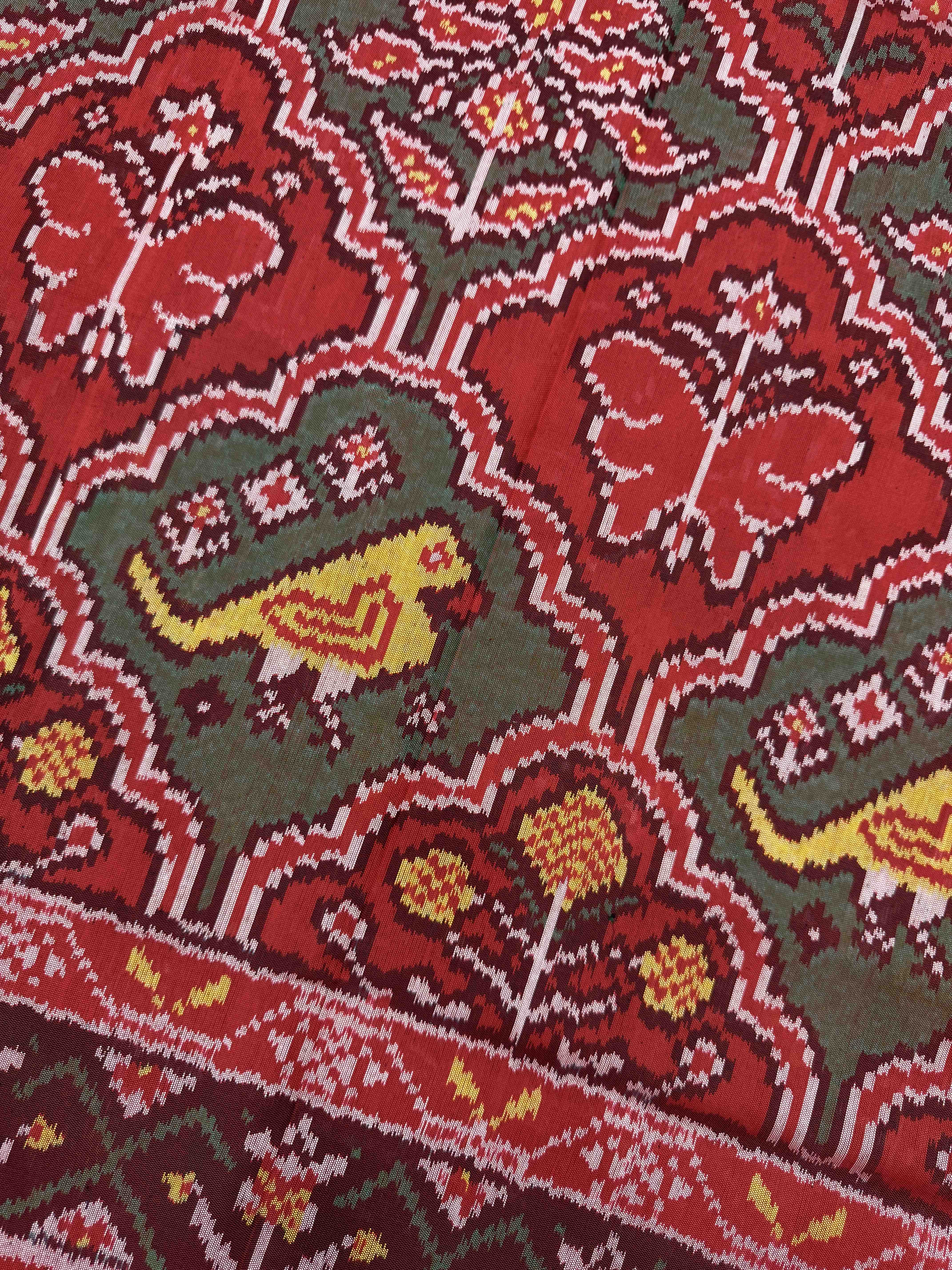 Red Big Figure Haathi Popat Chhabdi Single Ikat Patan Patola Saree