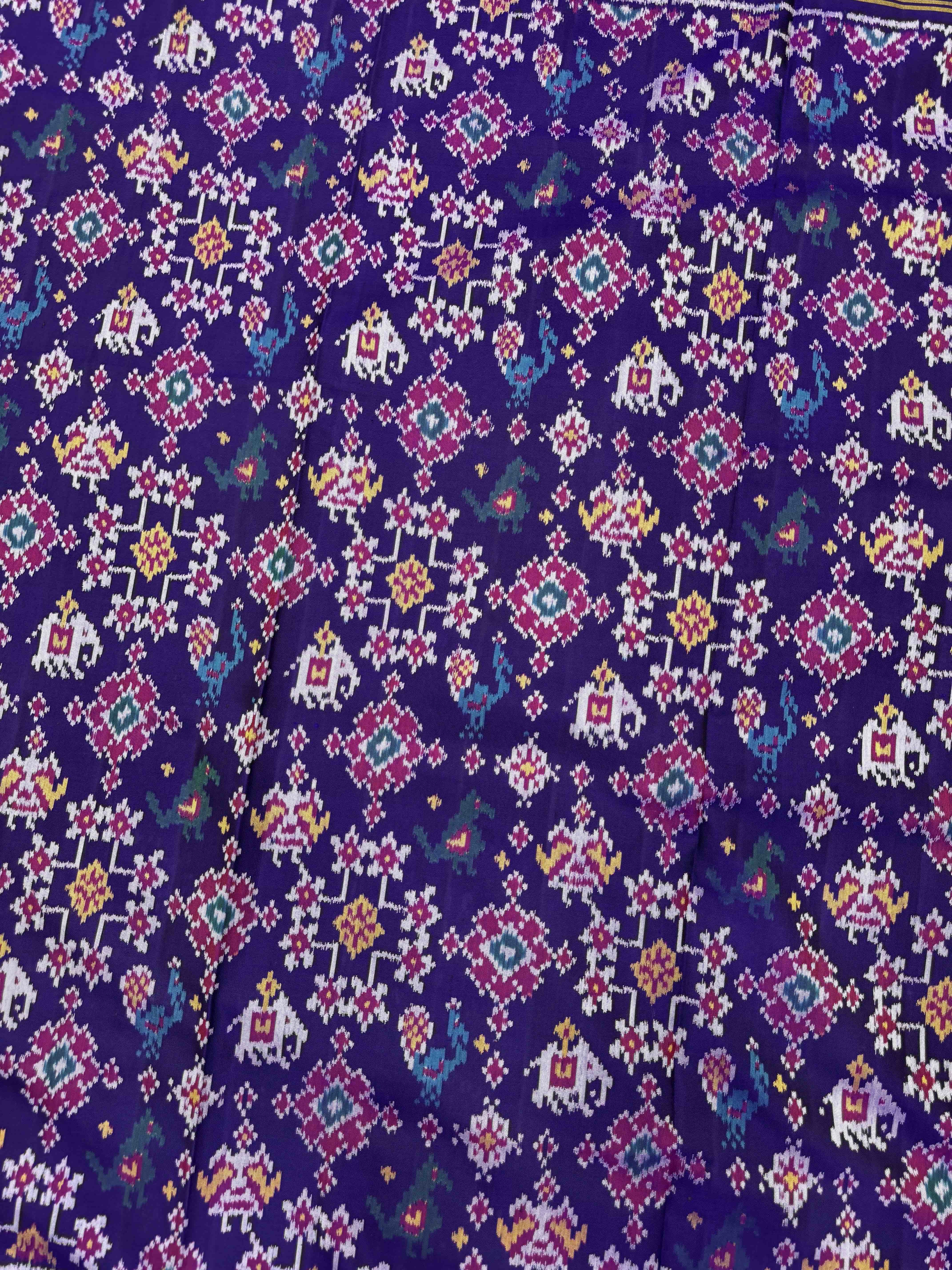 Purplish Blue Navratan Narikunj Mix Single Ikat Patan Patola Saree