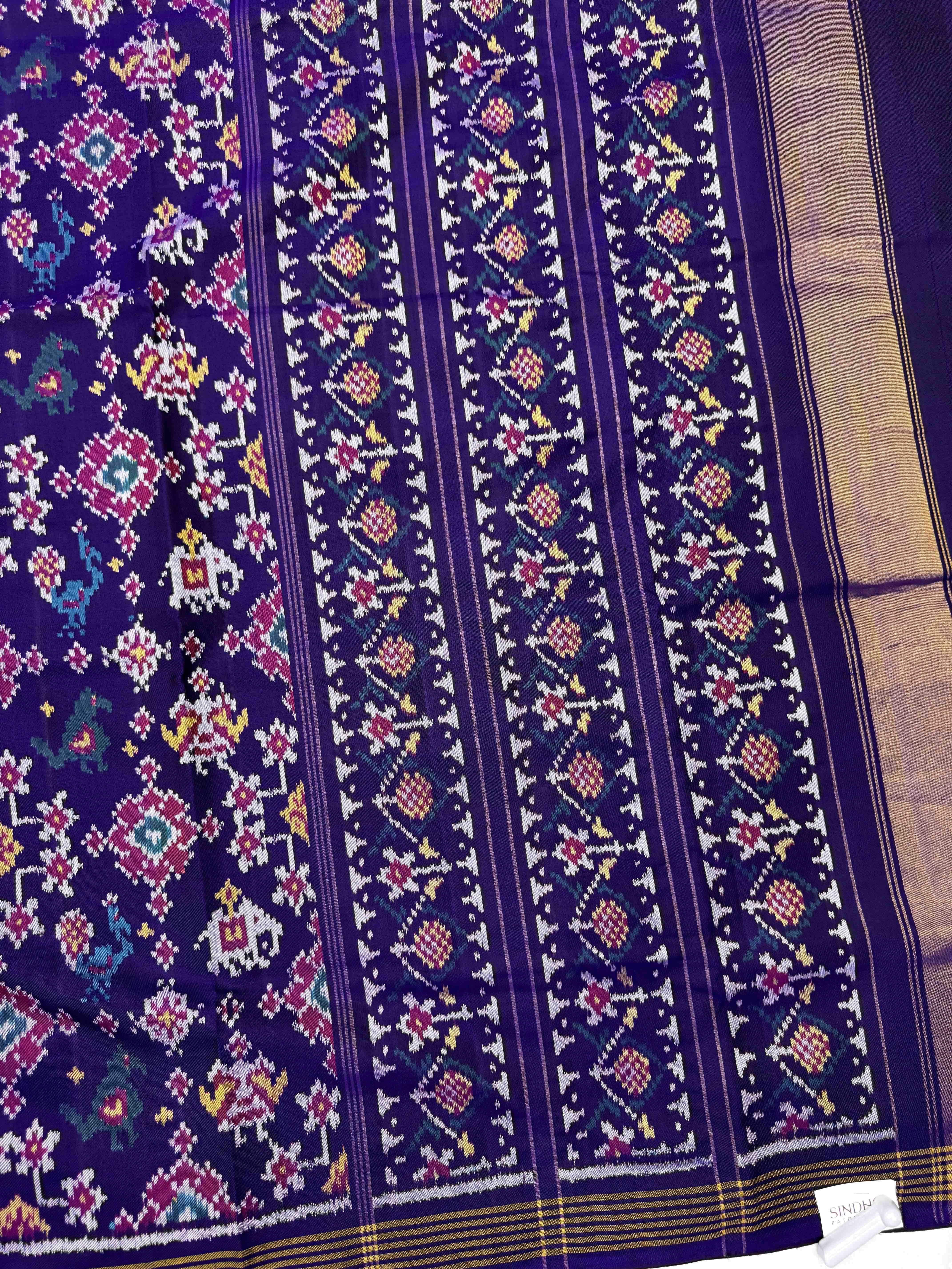 Purplish Blue Navratan Narikunj Mix Single Ikat Patan Patola Saree