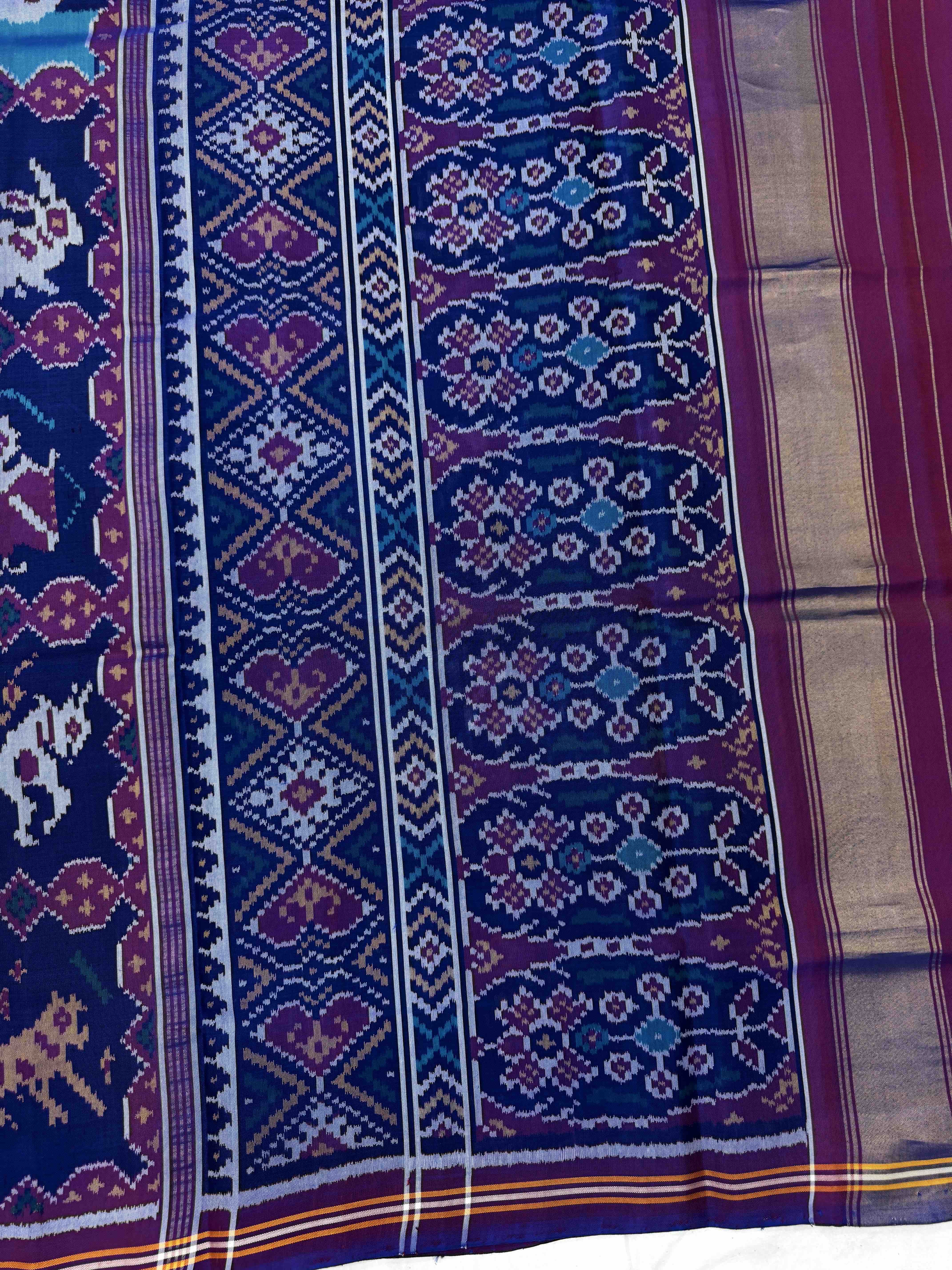 Blue Sakdi Narikunj Single Ikat Patan Patola Saree