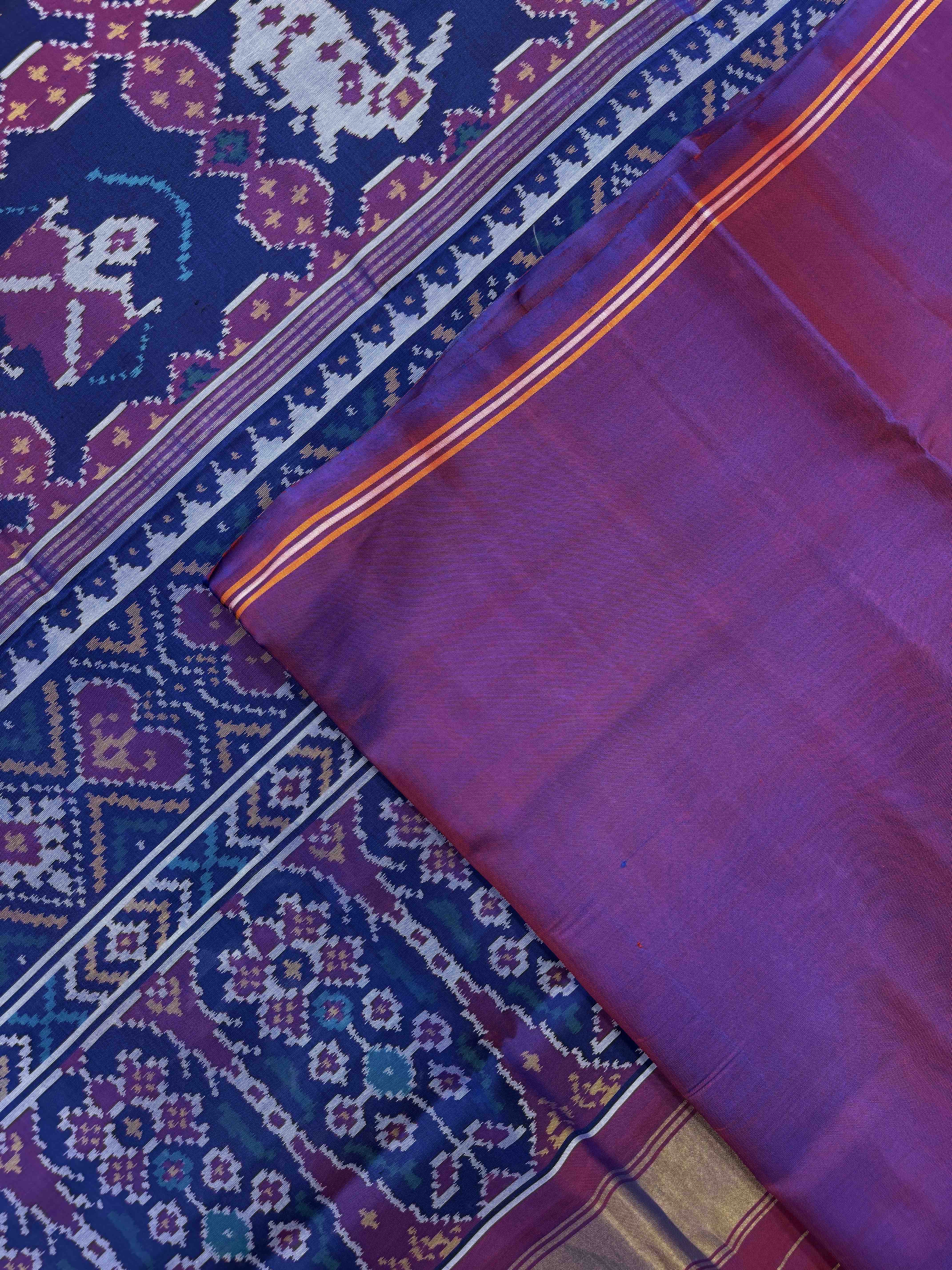 Blue Sakdi Narikunj Single Ikat Patan Patola Saree