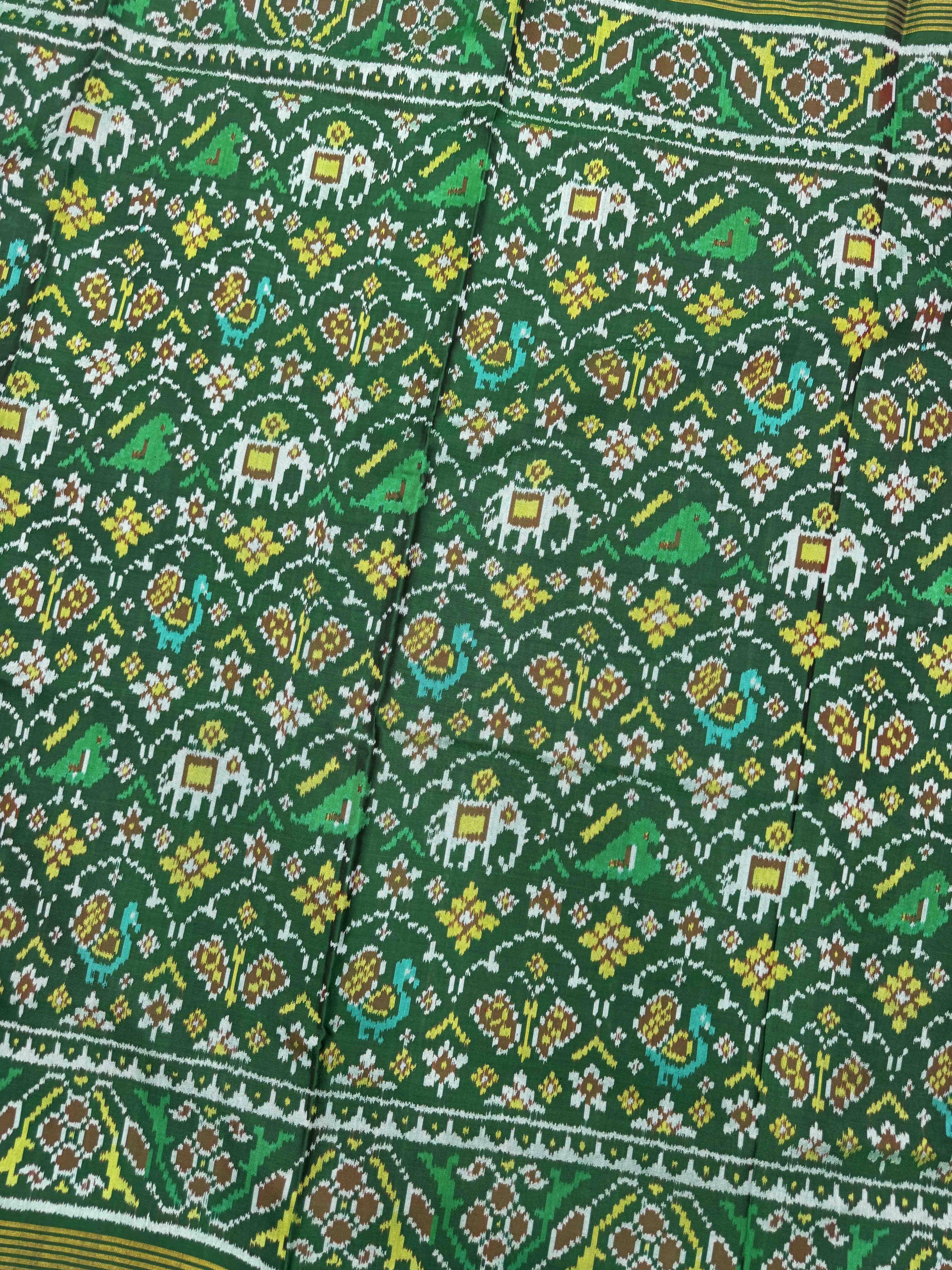 Green Samll Narikunj Single Ikat Patan Patola Saree