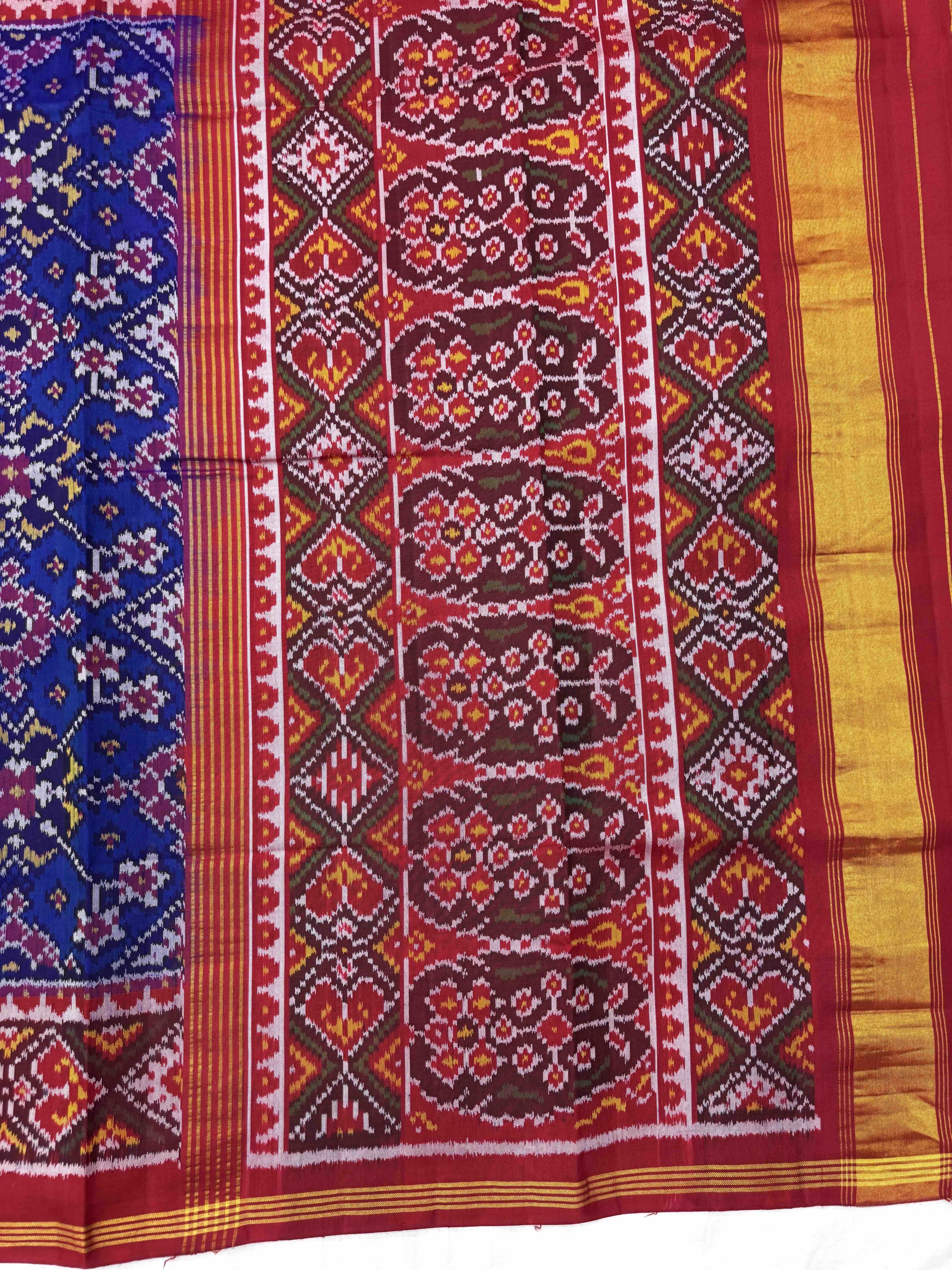 Red & Blue Navratan Single Ikat Patan Patola Saree
