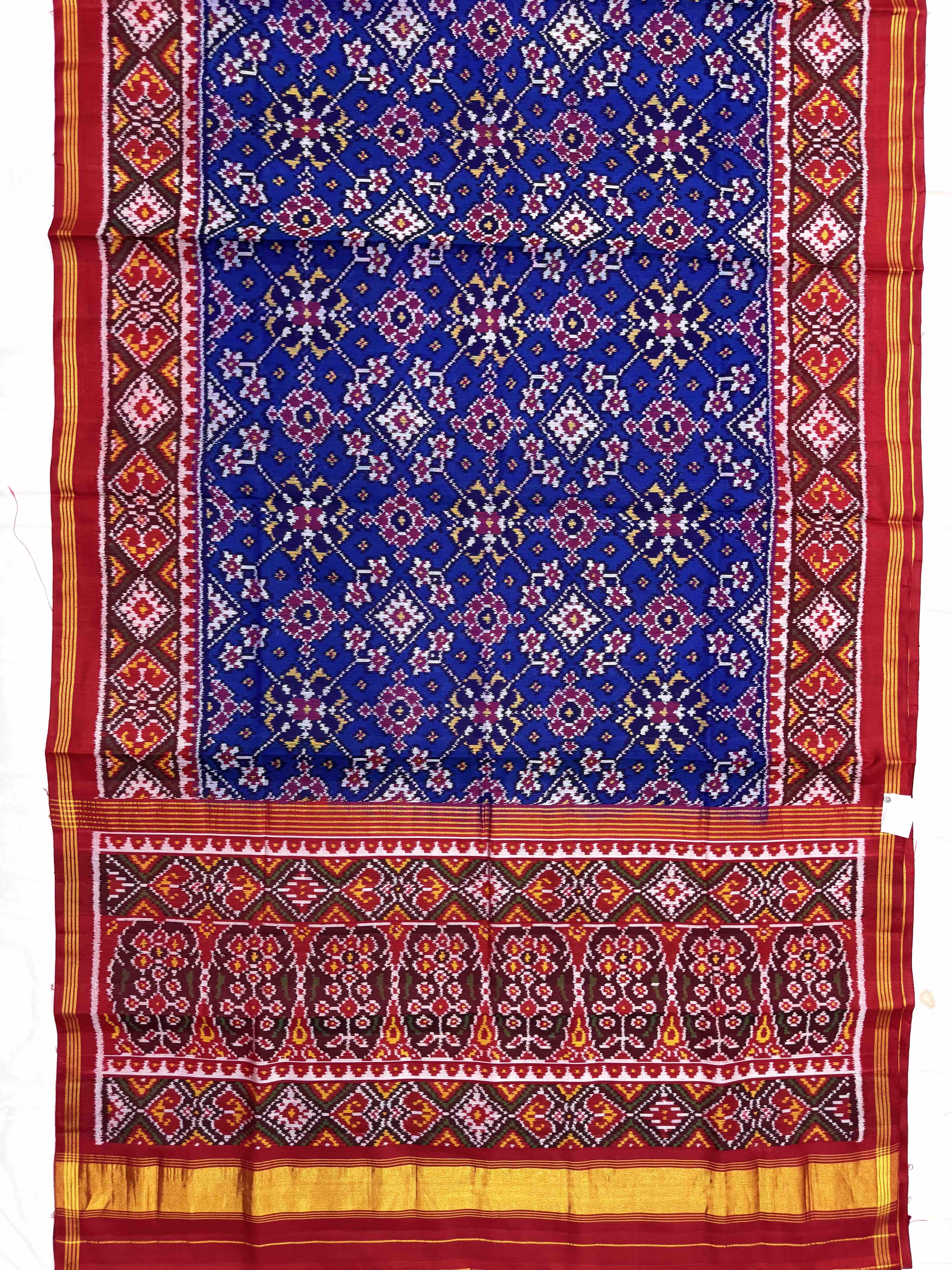 Red & Blue Navratan Single Ikat Patan Patola Saree