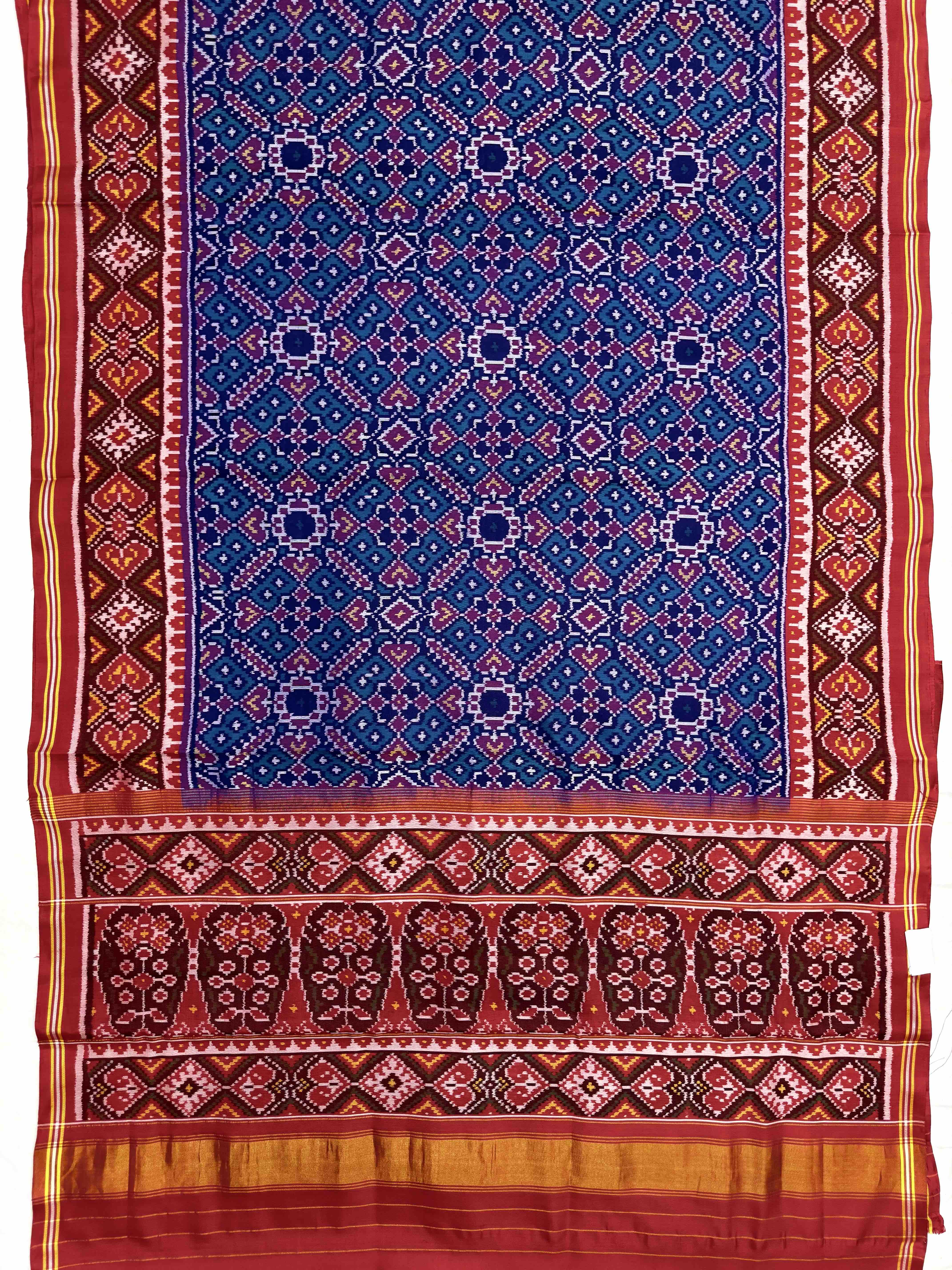 Red & Turquoise Manekchowk Single Ikat Patan Patola Saree