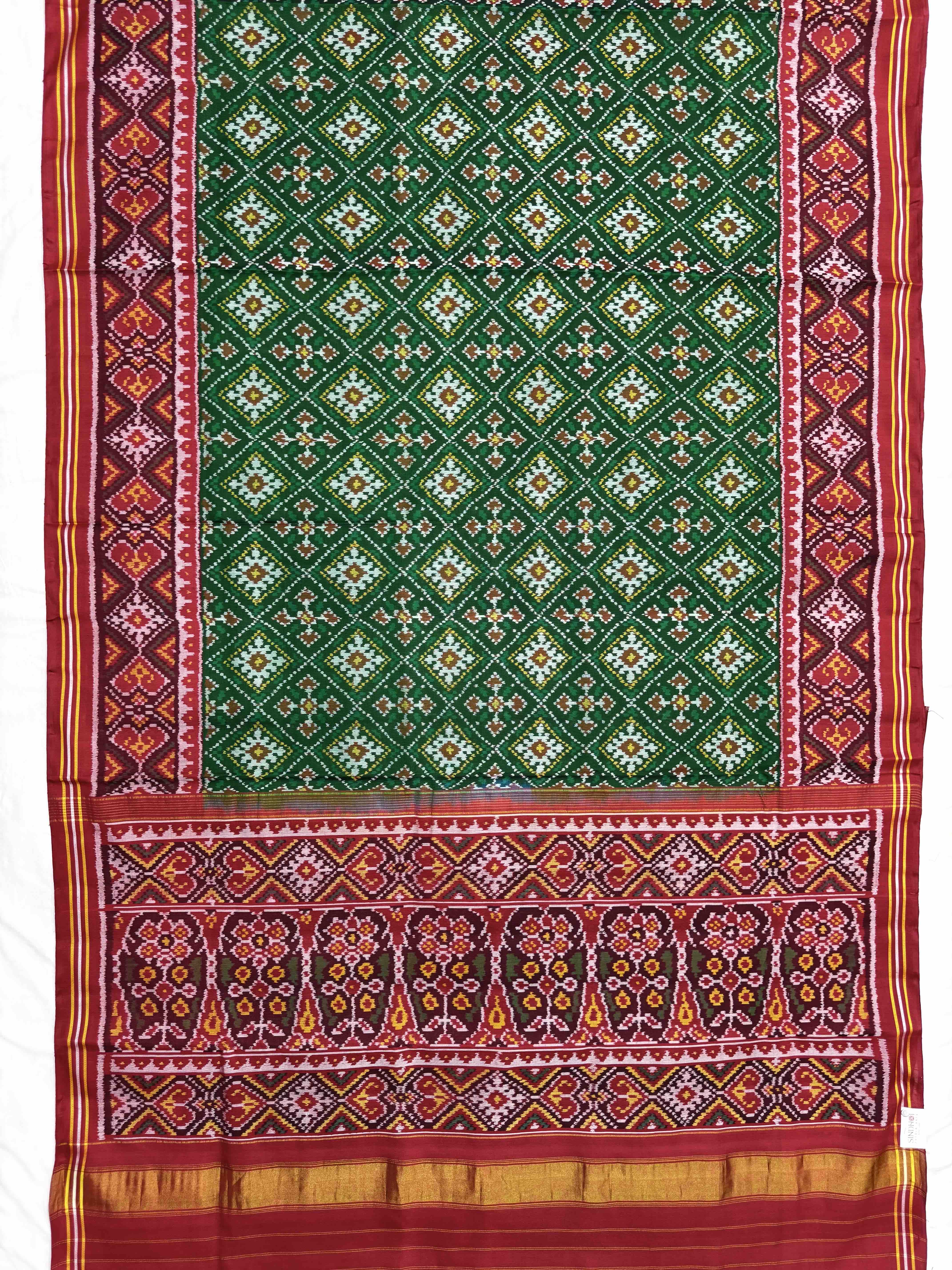 Red & Green Panchand Single Ikat Patan Patola Saree