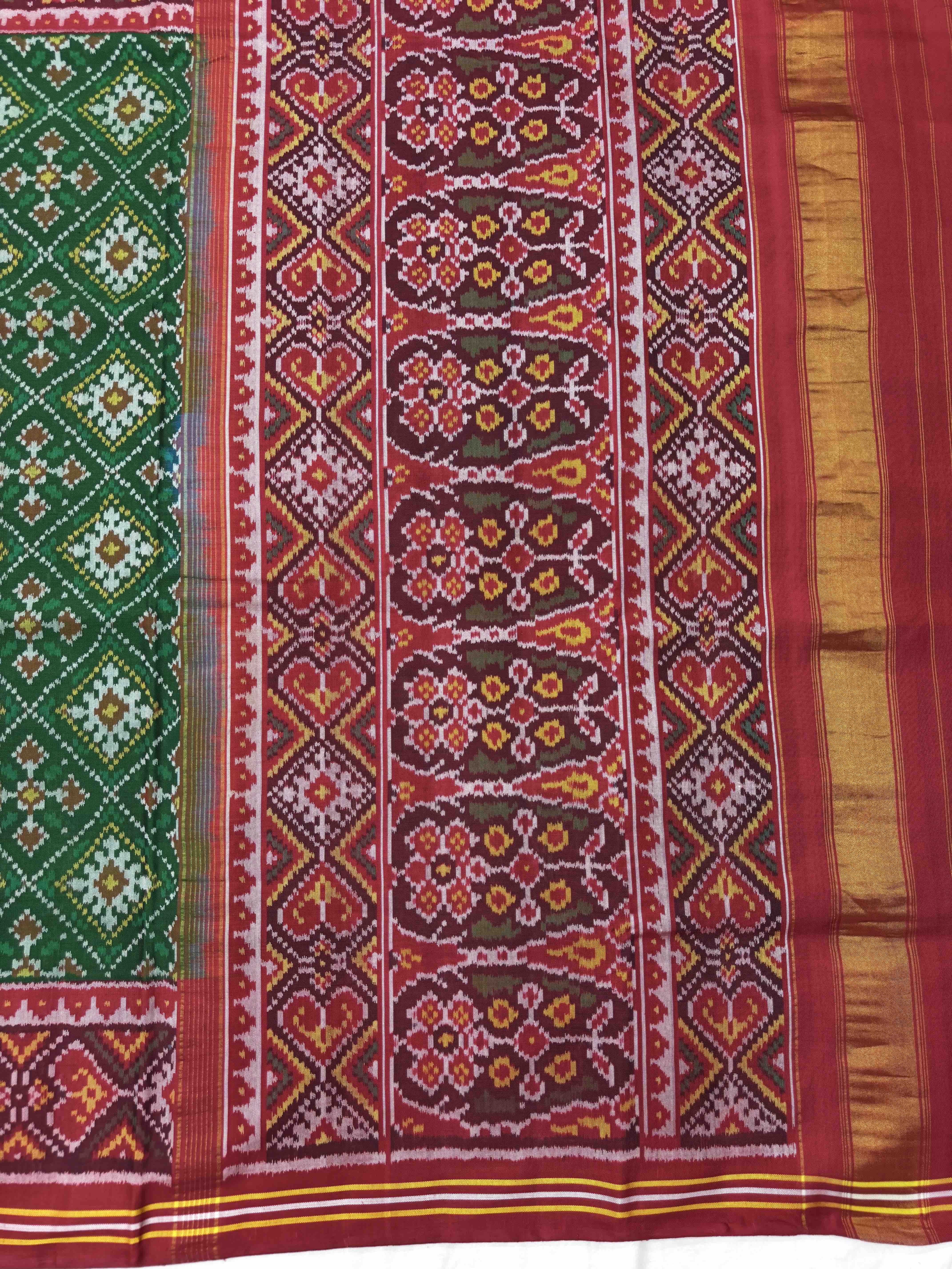 Red & Green Panchand Single Ikat Patan Patola Saree