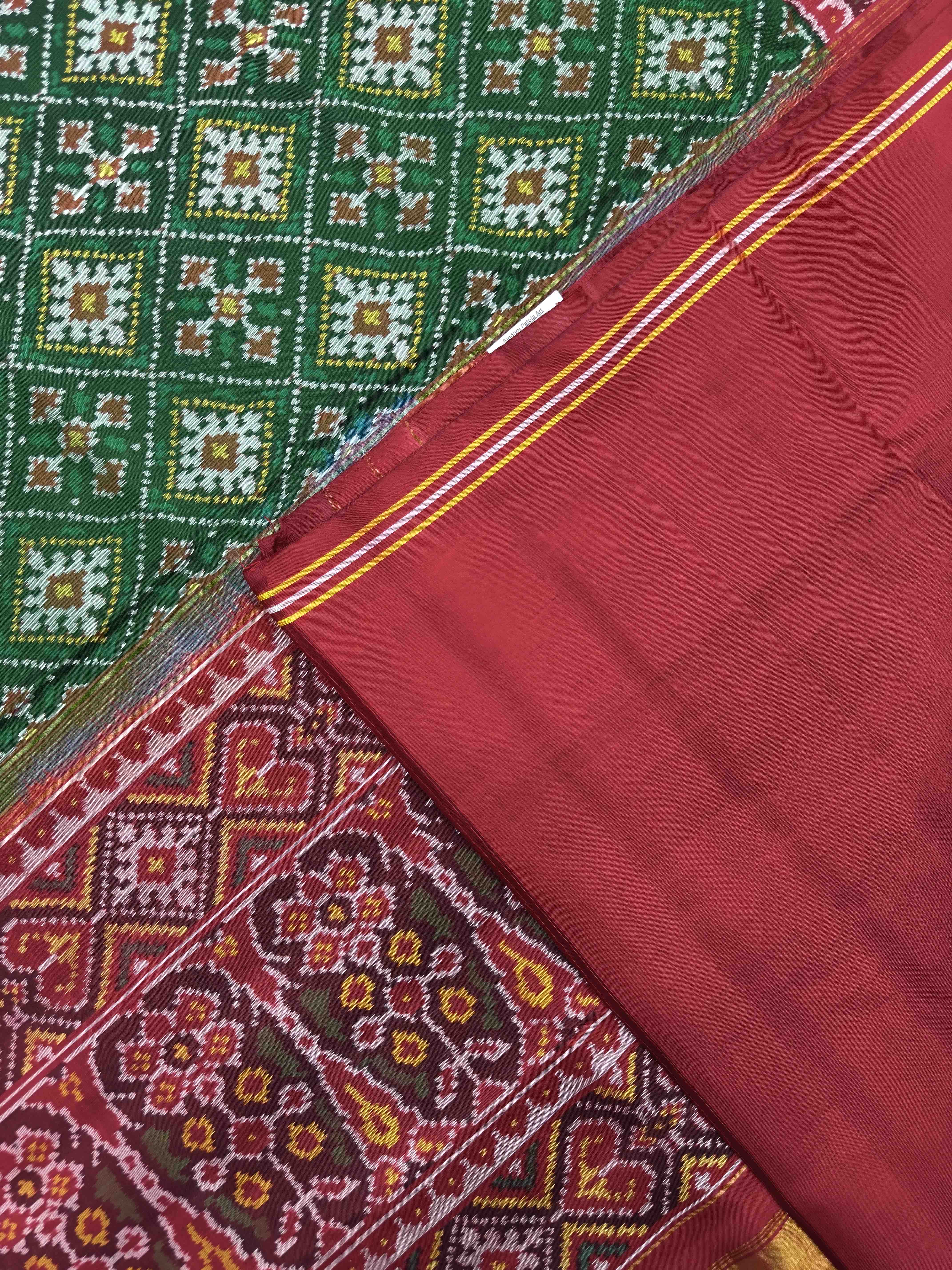 Red & Green Panchand Single Ikat Patan Patola Saree