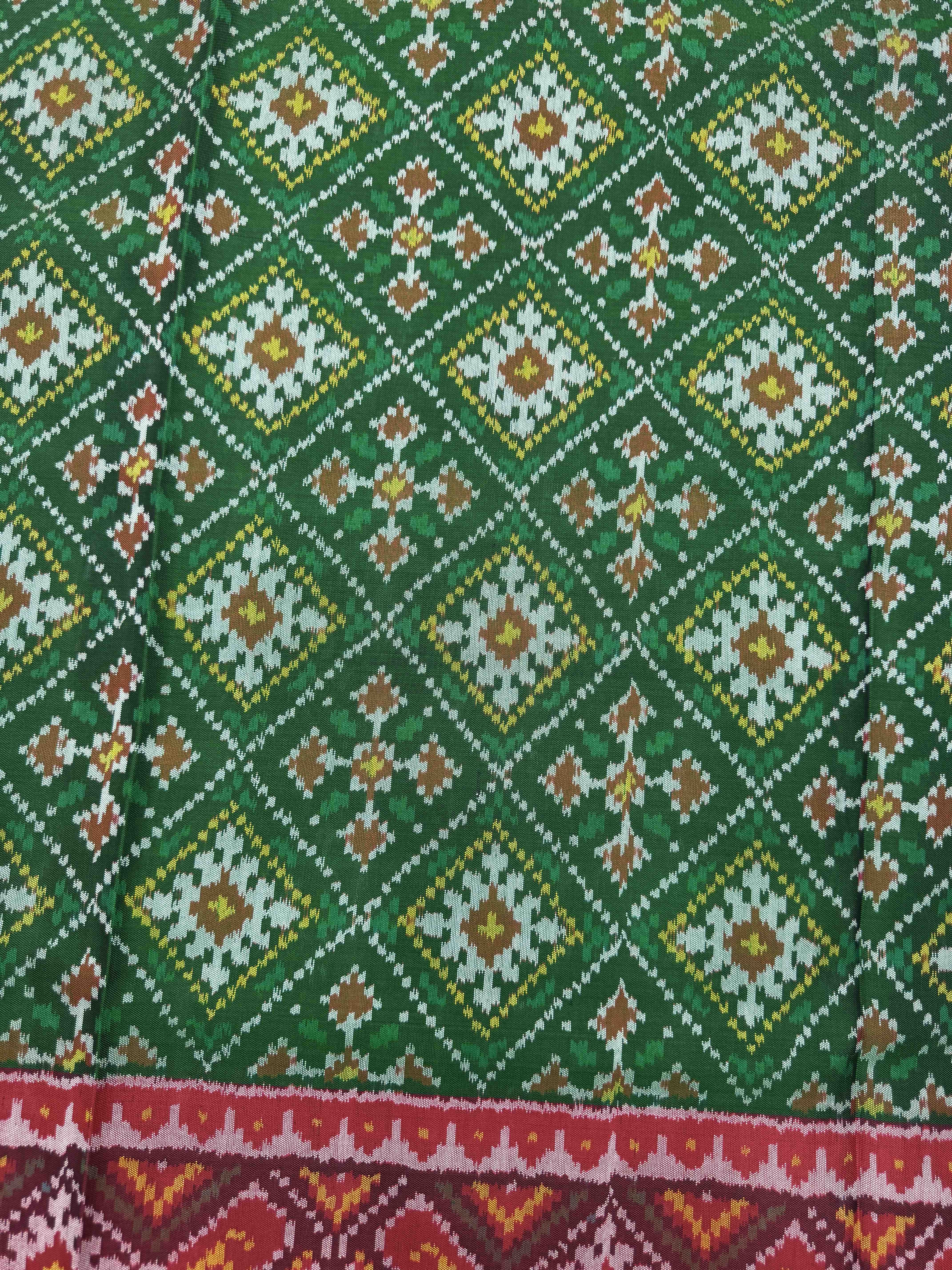 Red & Green Panchand Single Ikat Patan Patola Saree