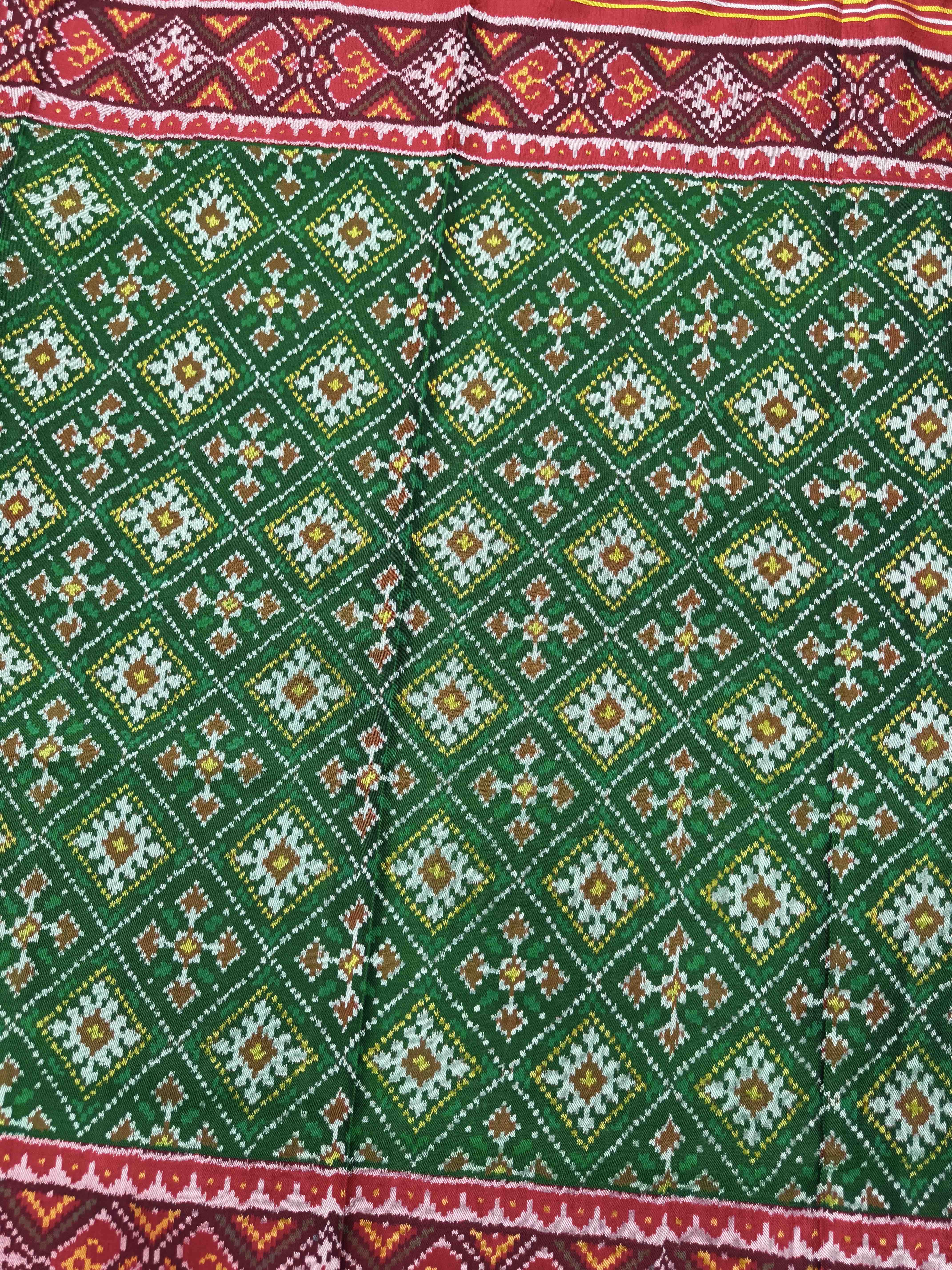 Red & Green Panchand Single Ikat Patan Patola Saree