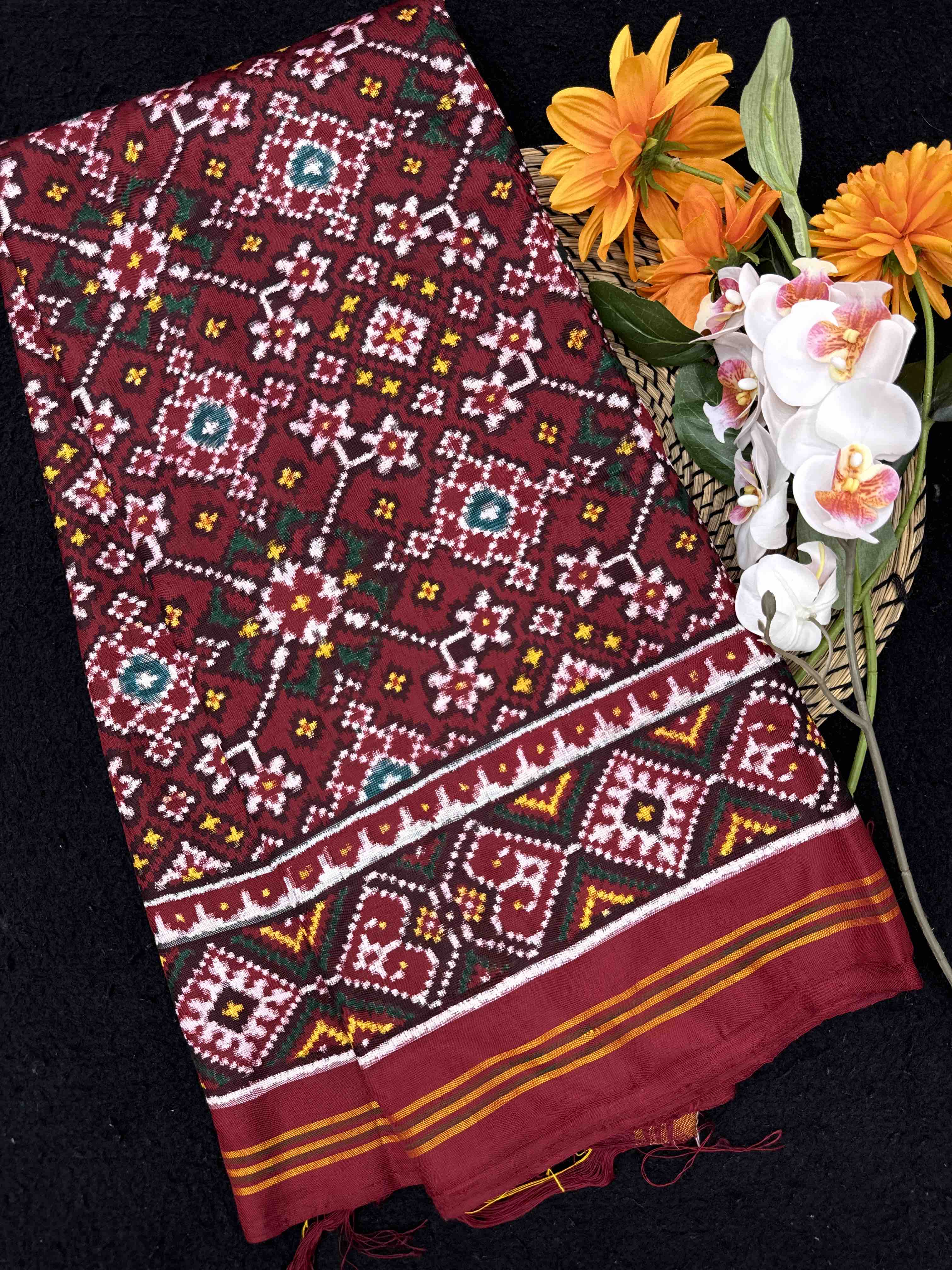 Maroon Navratan Double Ikat Patan Patola Saree
