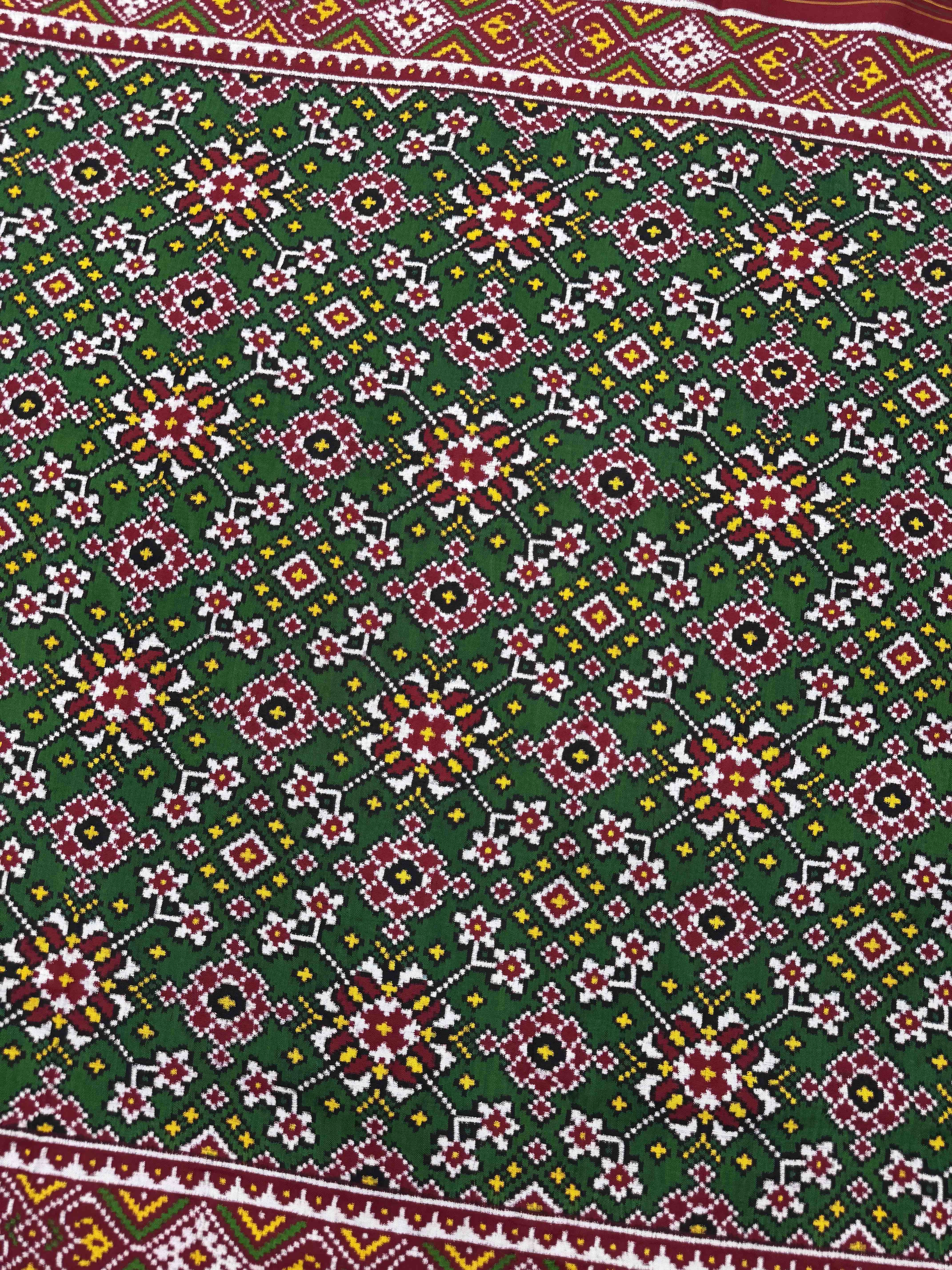 Red & Green Navratan Double Ikat Patan Patola Saree