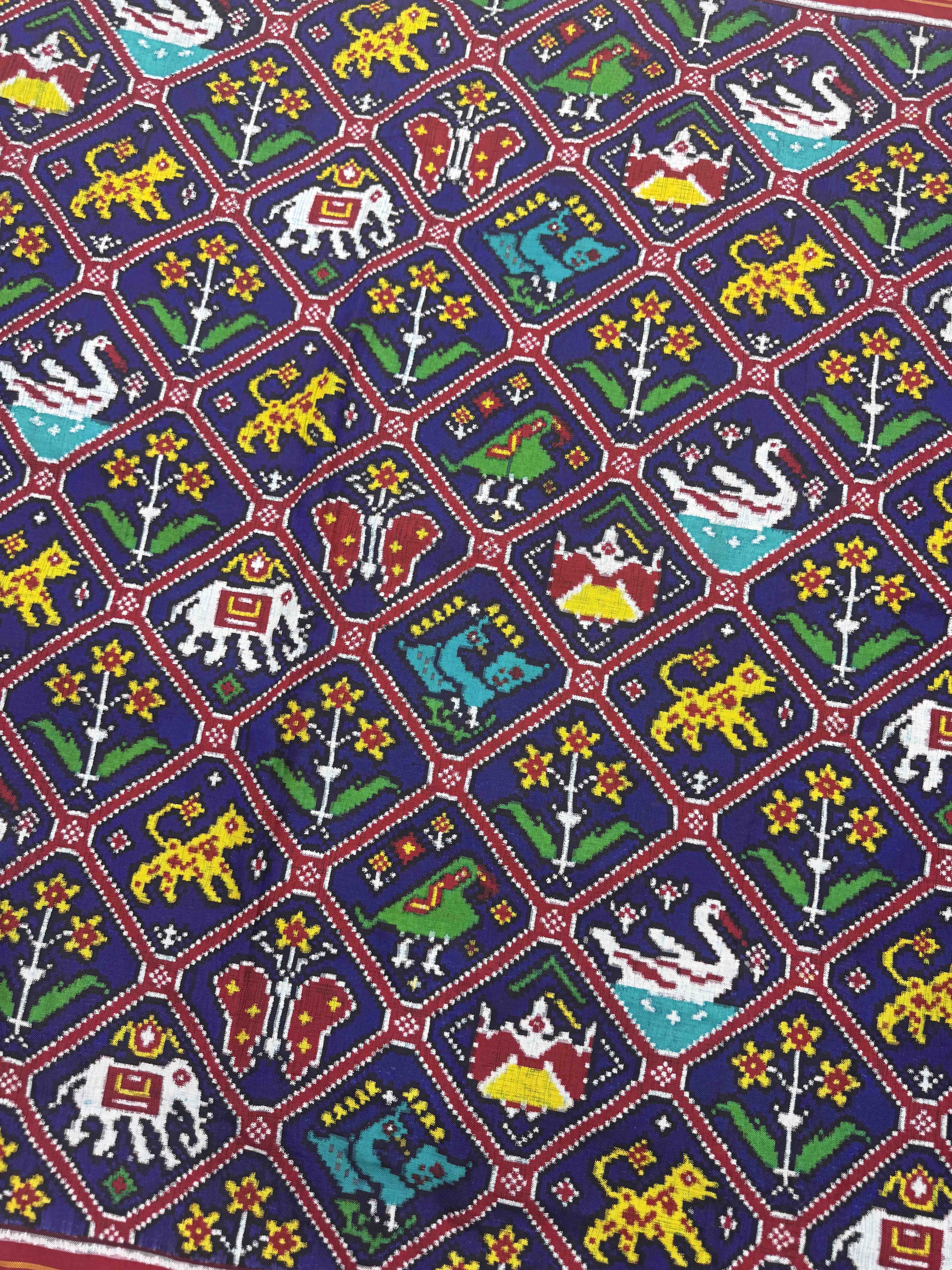 Red & Blue Narikunj Double Ikat Patan Patola Saree
