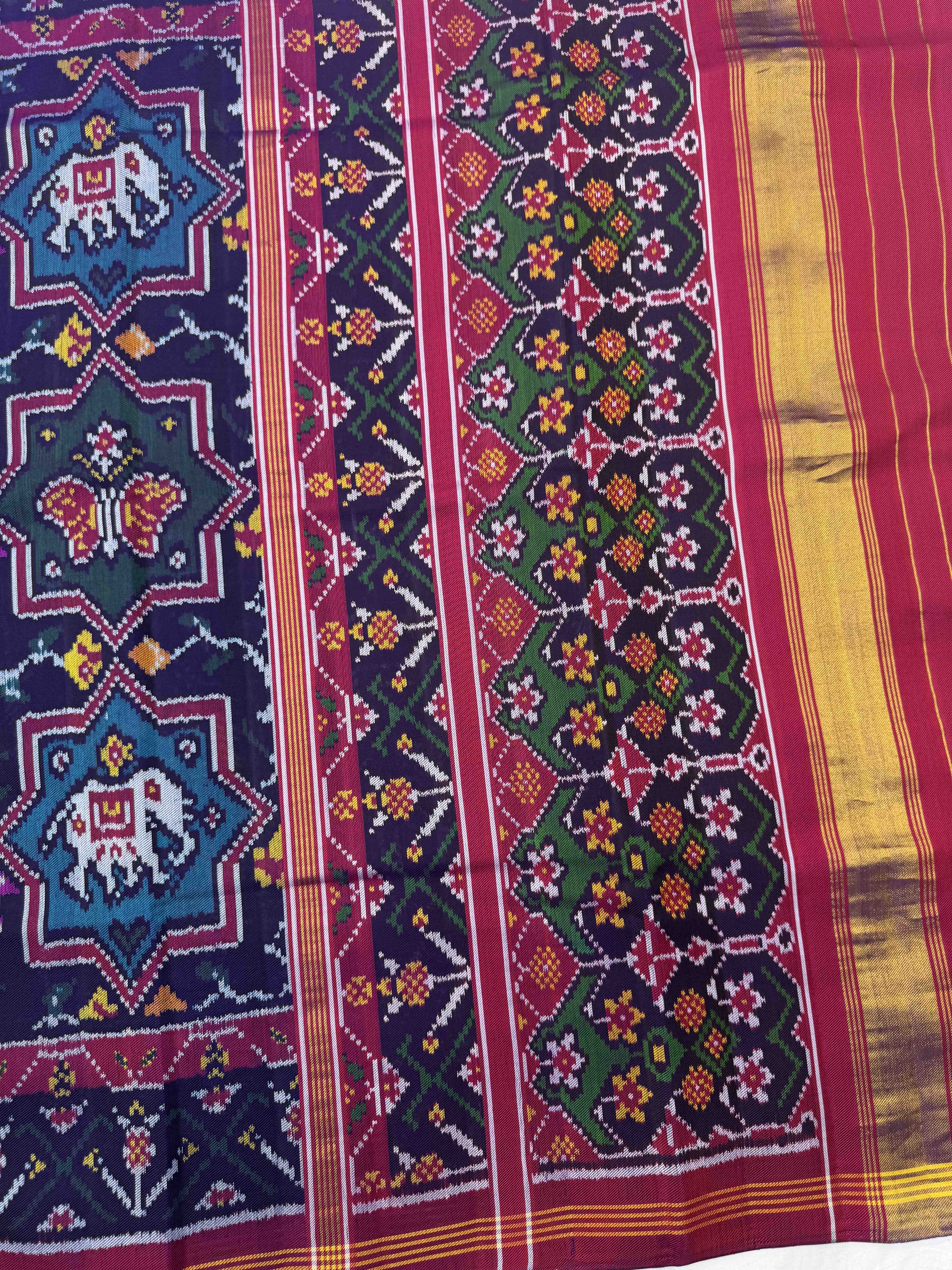 Multicolor Star Narikunj Twill Patola Saree