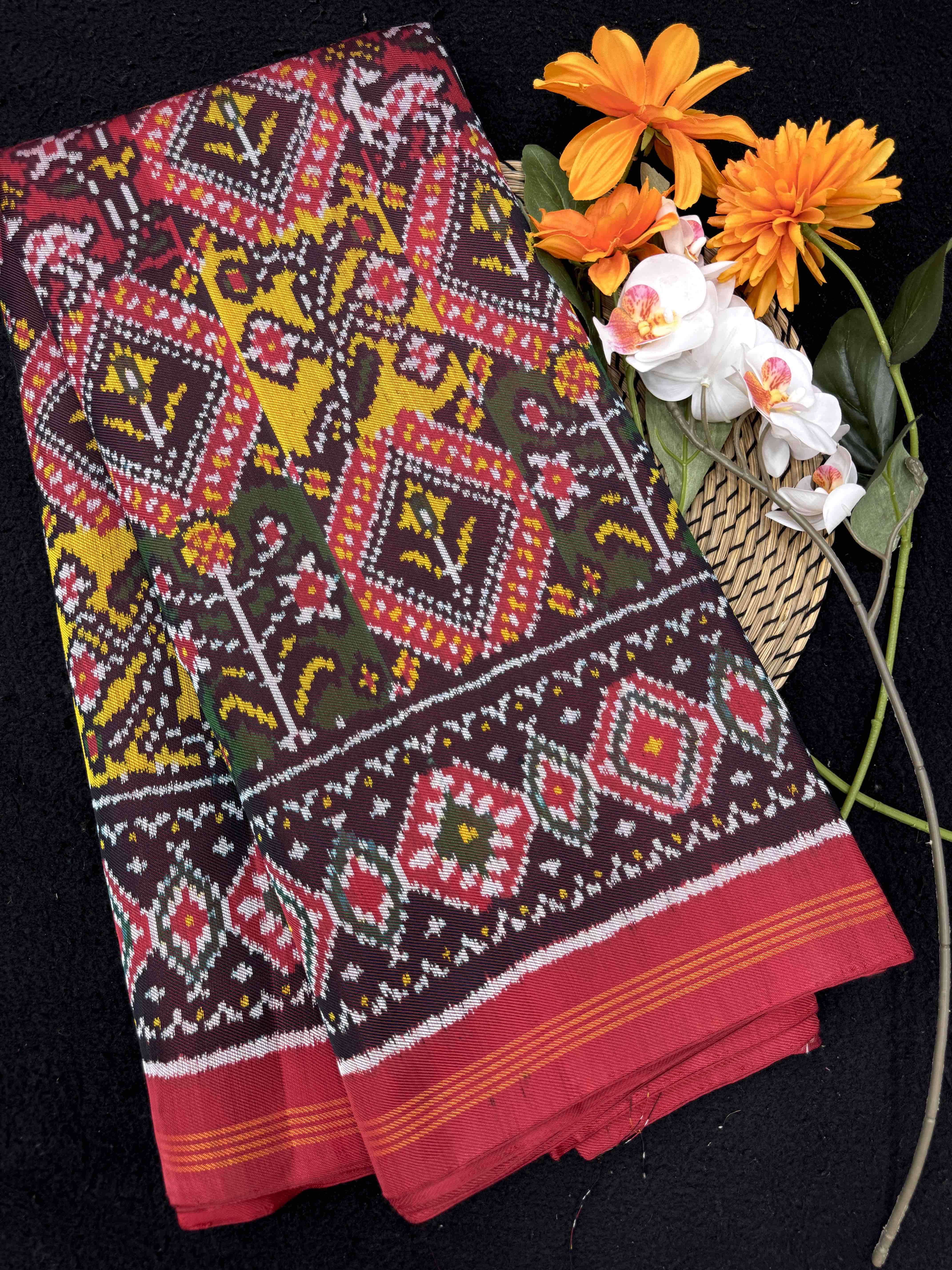 Multicolor Figures & Flowers Fancy Twill Patola Saree