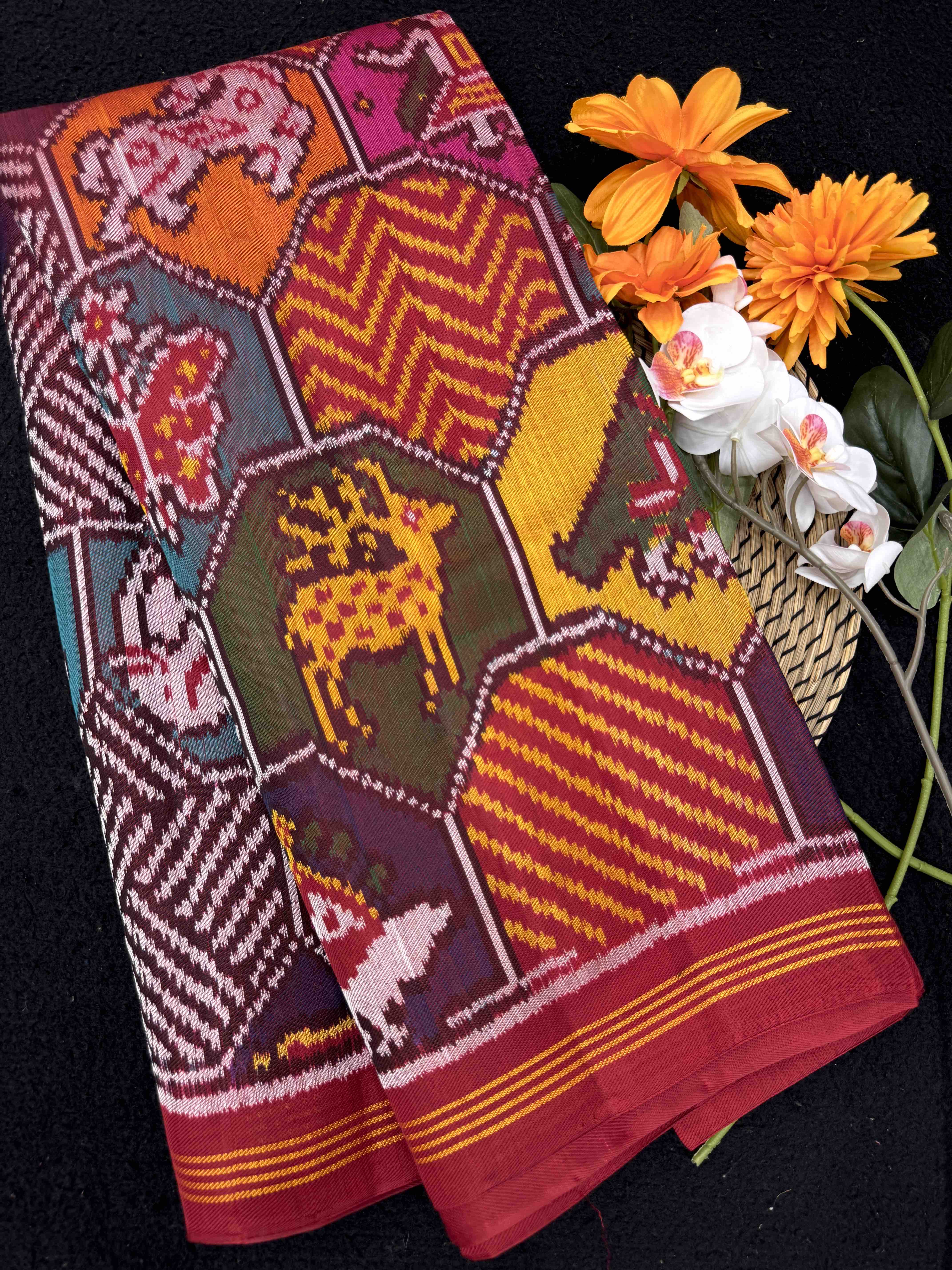 Multicolor Fancy With Figure Motifs Twill Patola Saree