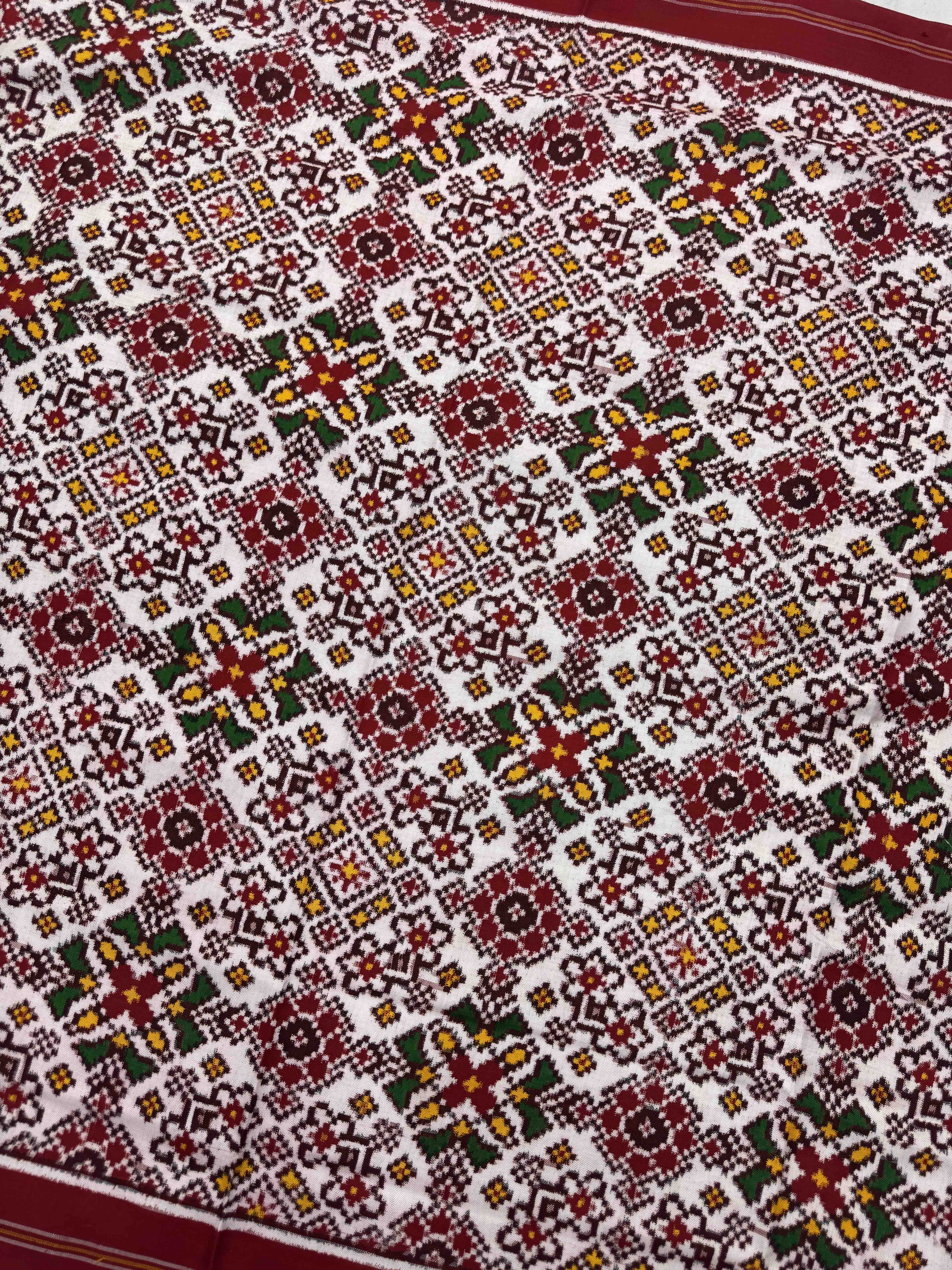Red & White Navratan Double Ikat Dupatta