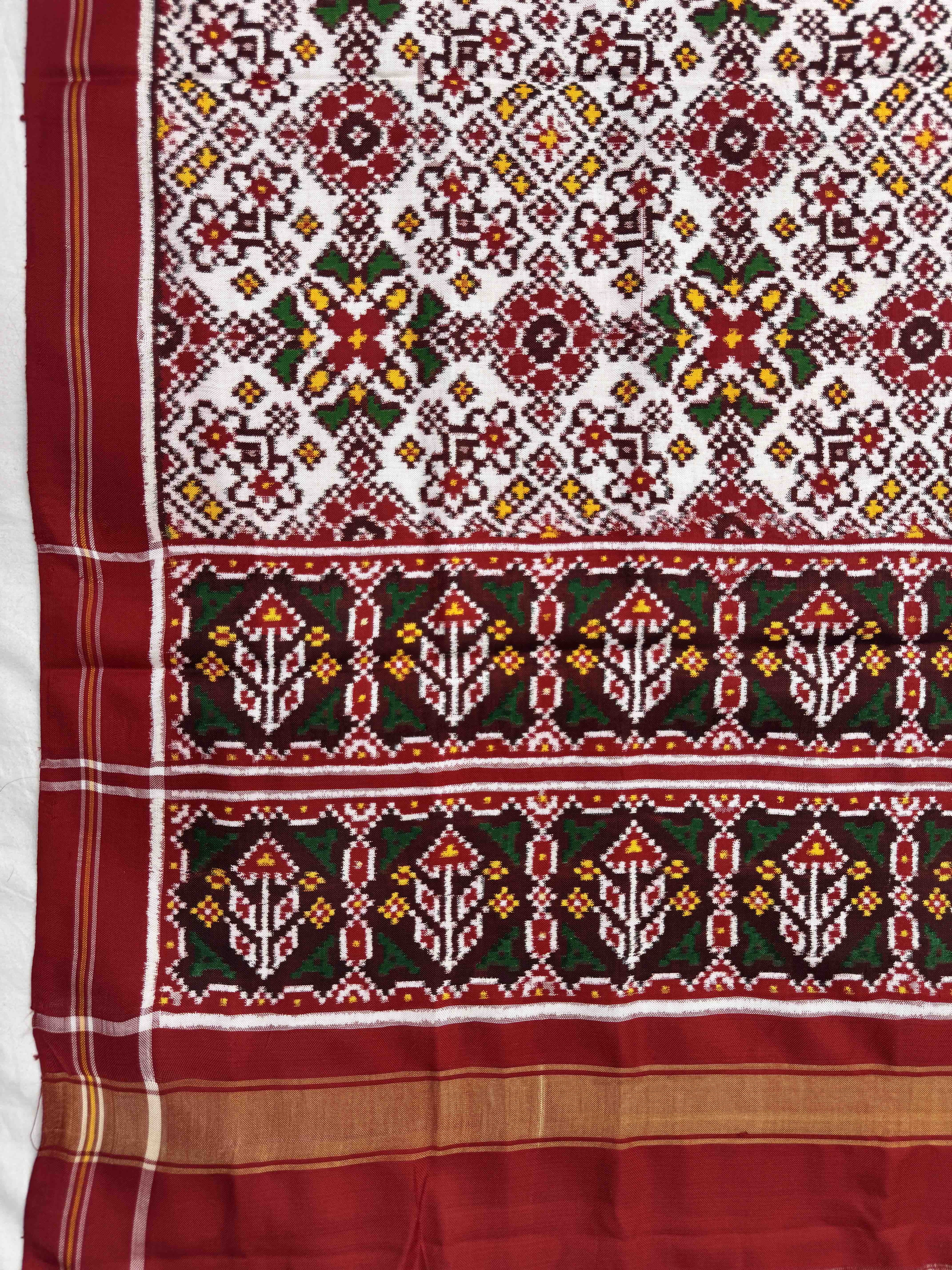 Red & White Navratan Double Ikat Dupatta