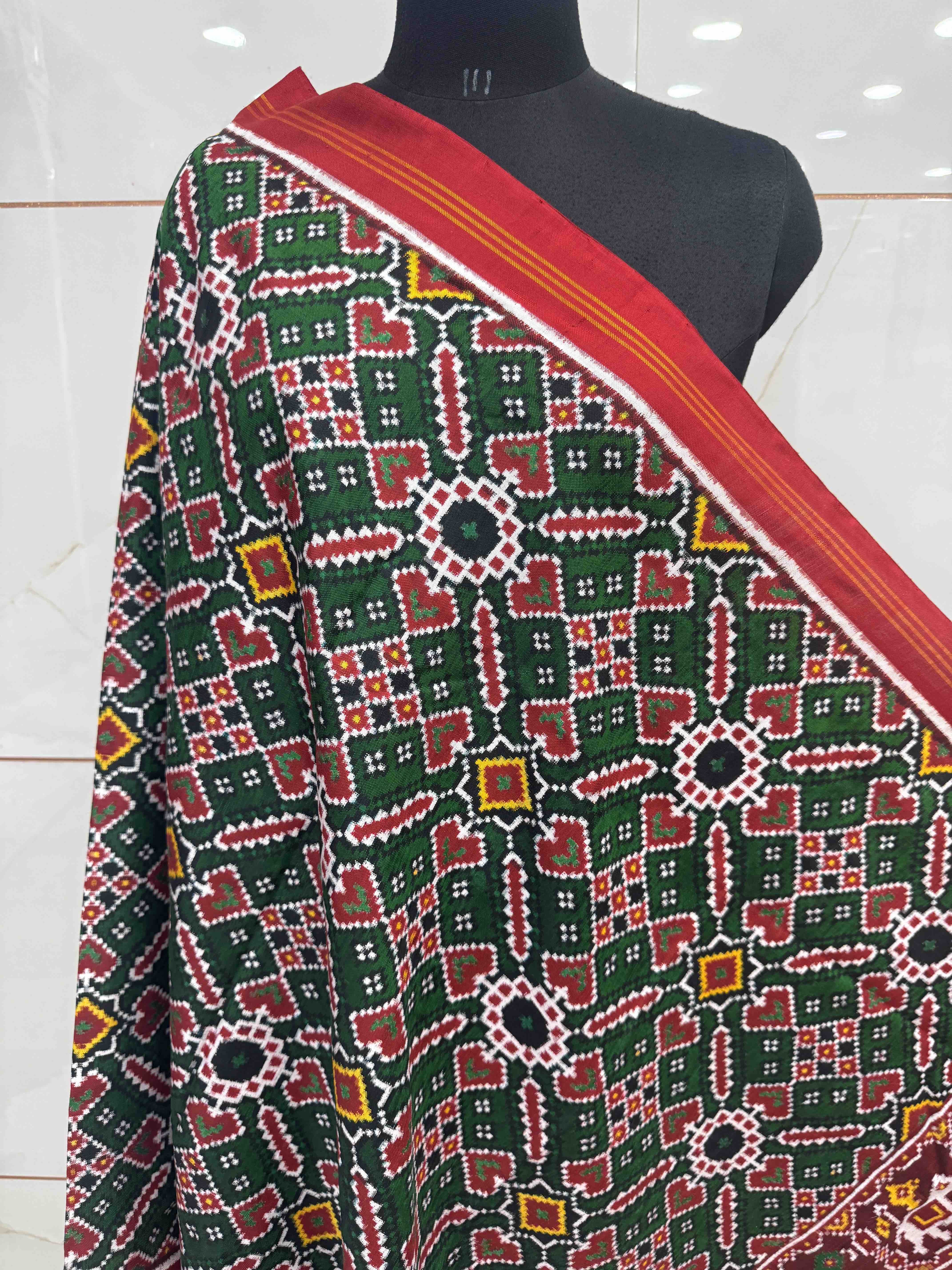 Red & Green Manekchowk Double Ikat Dupatta