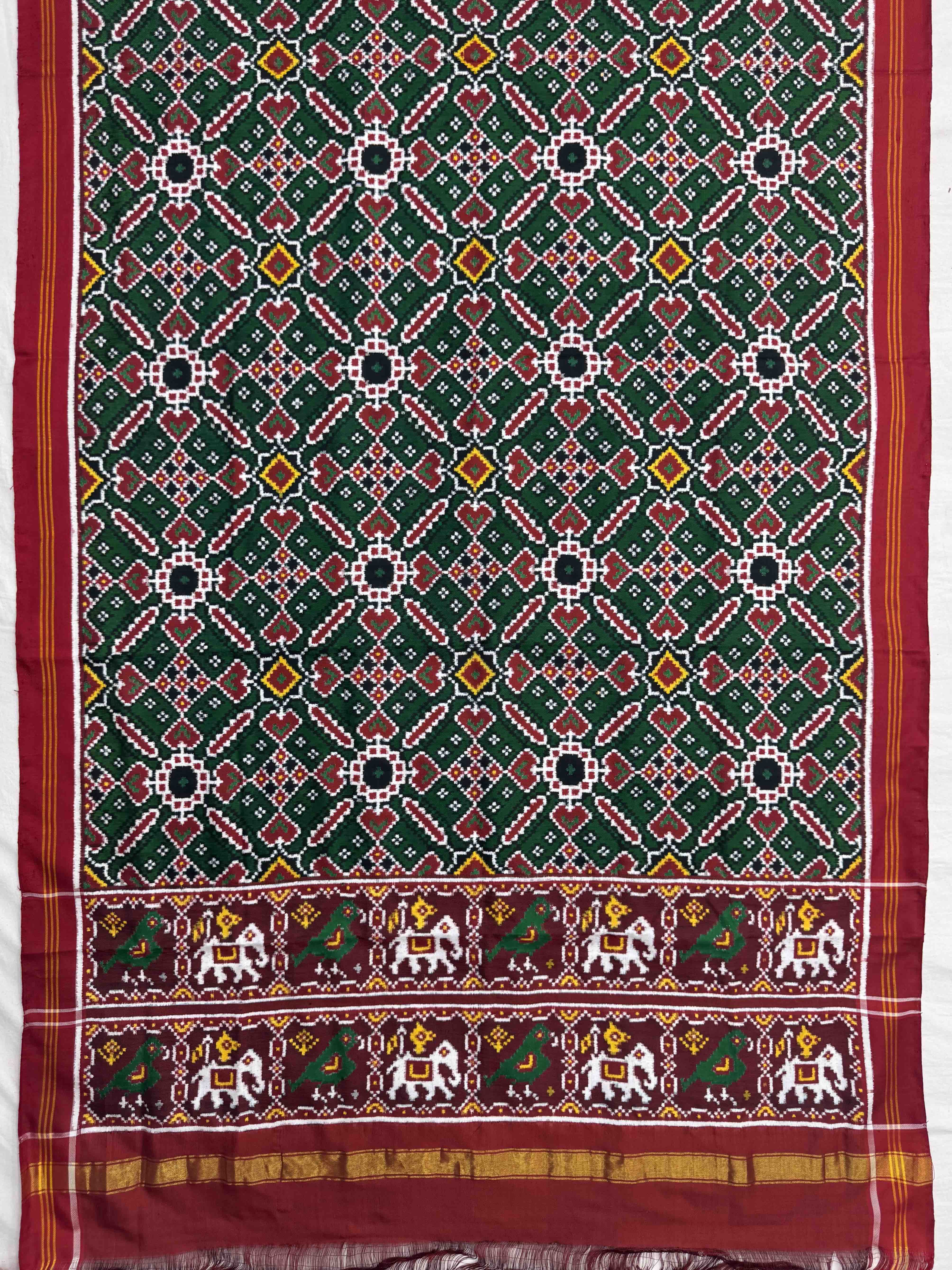 Red & Green Manekchowk Double Ikat Dupatta