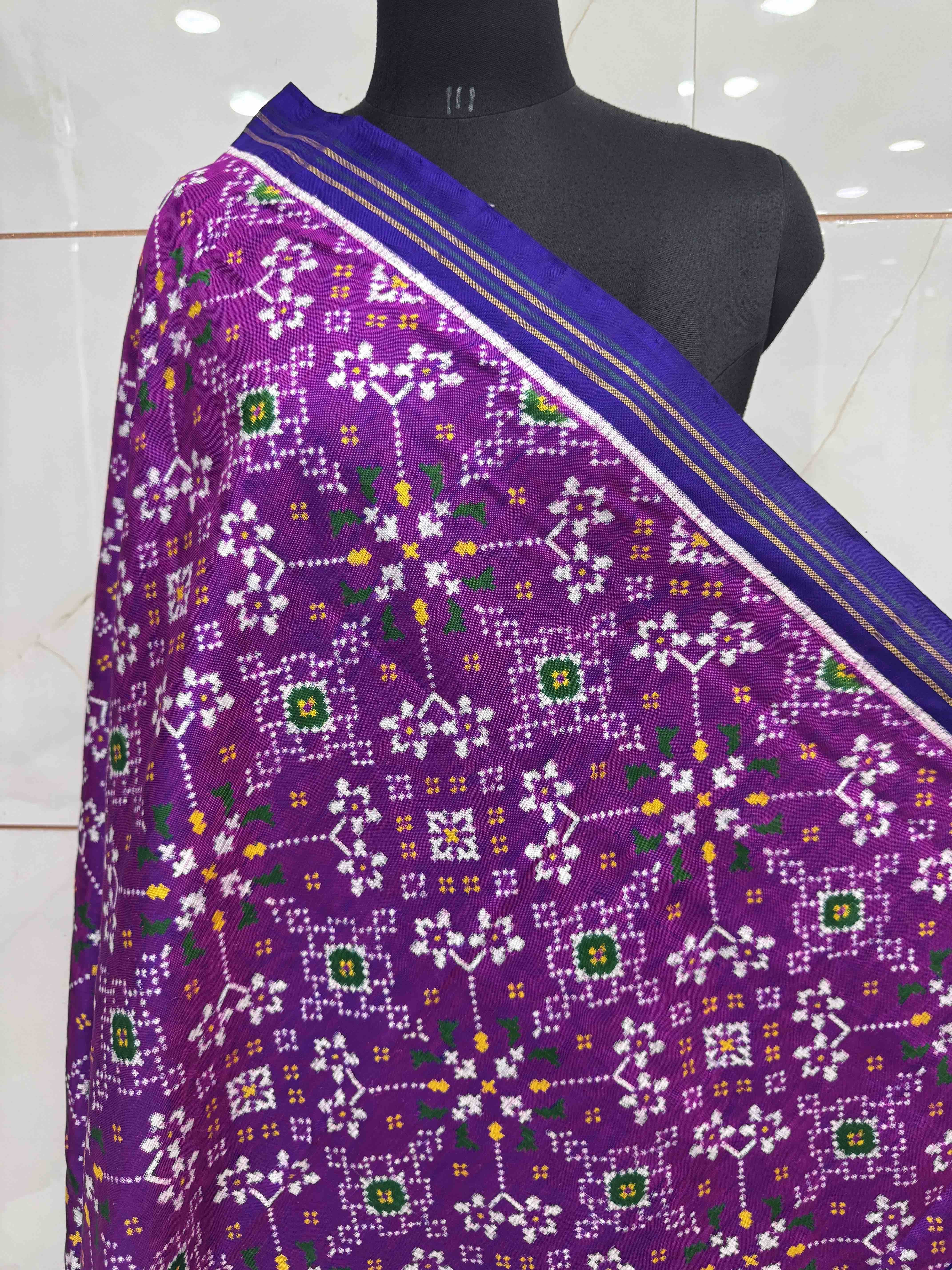 Blue & Magenta Navratan Double Ikat Dupatta