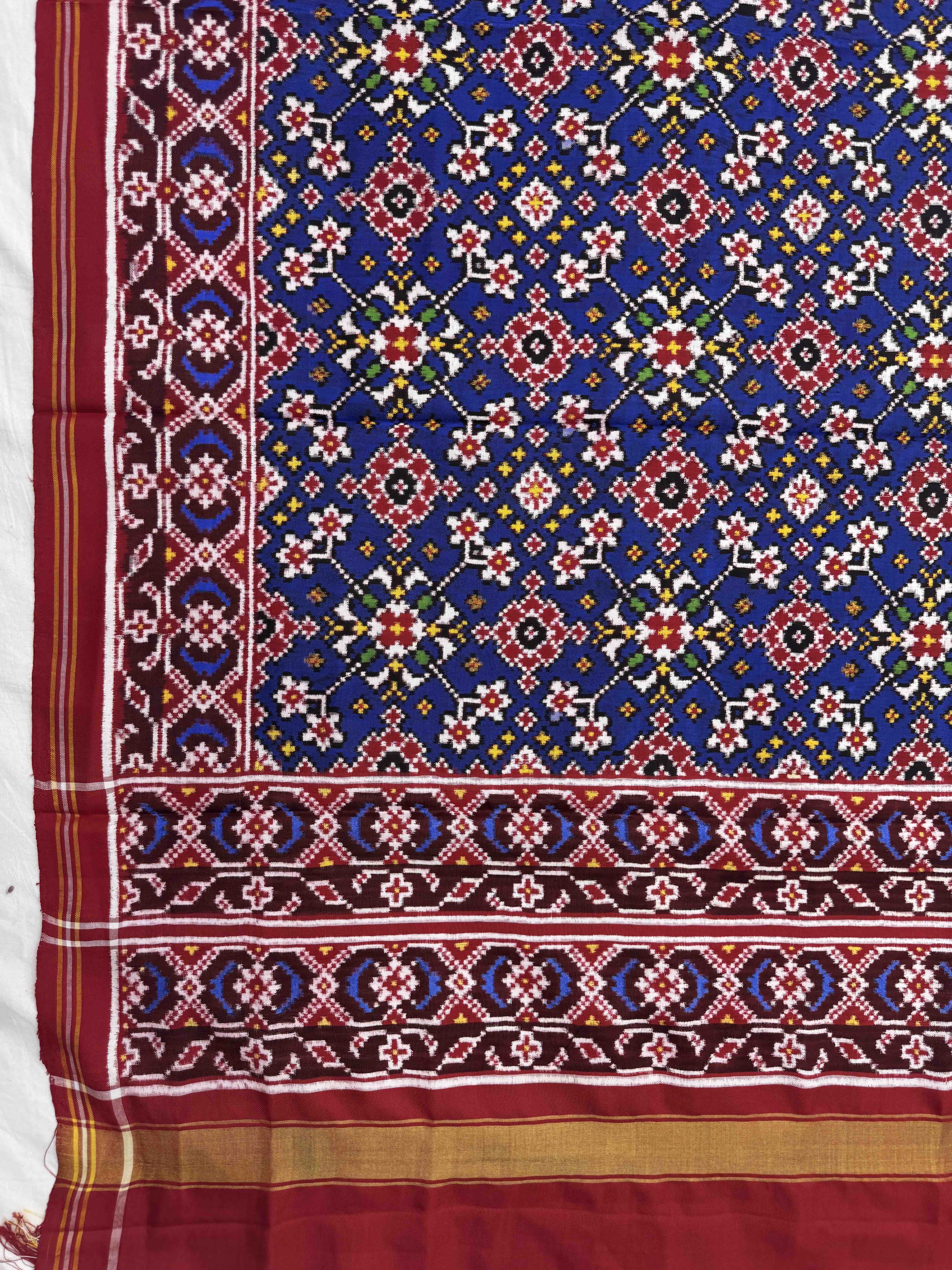 Red & Blue Navratan Double Ikat Dupatta