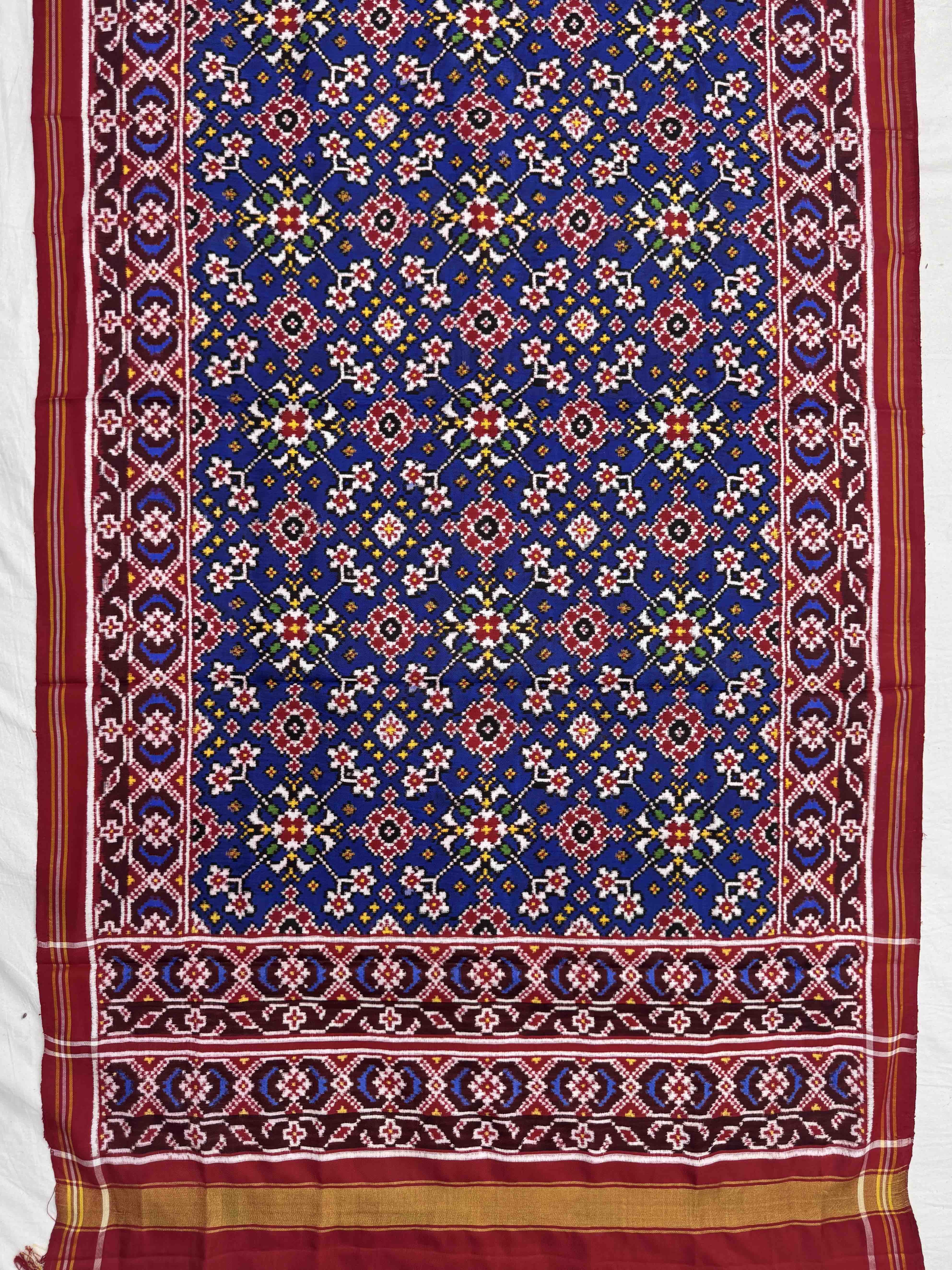 Red & Blue Navratan Double Ikat Dupatta