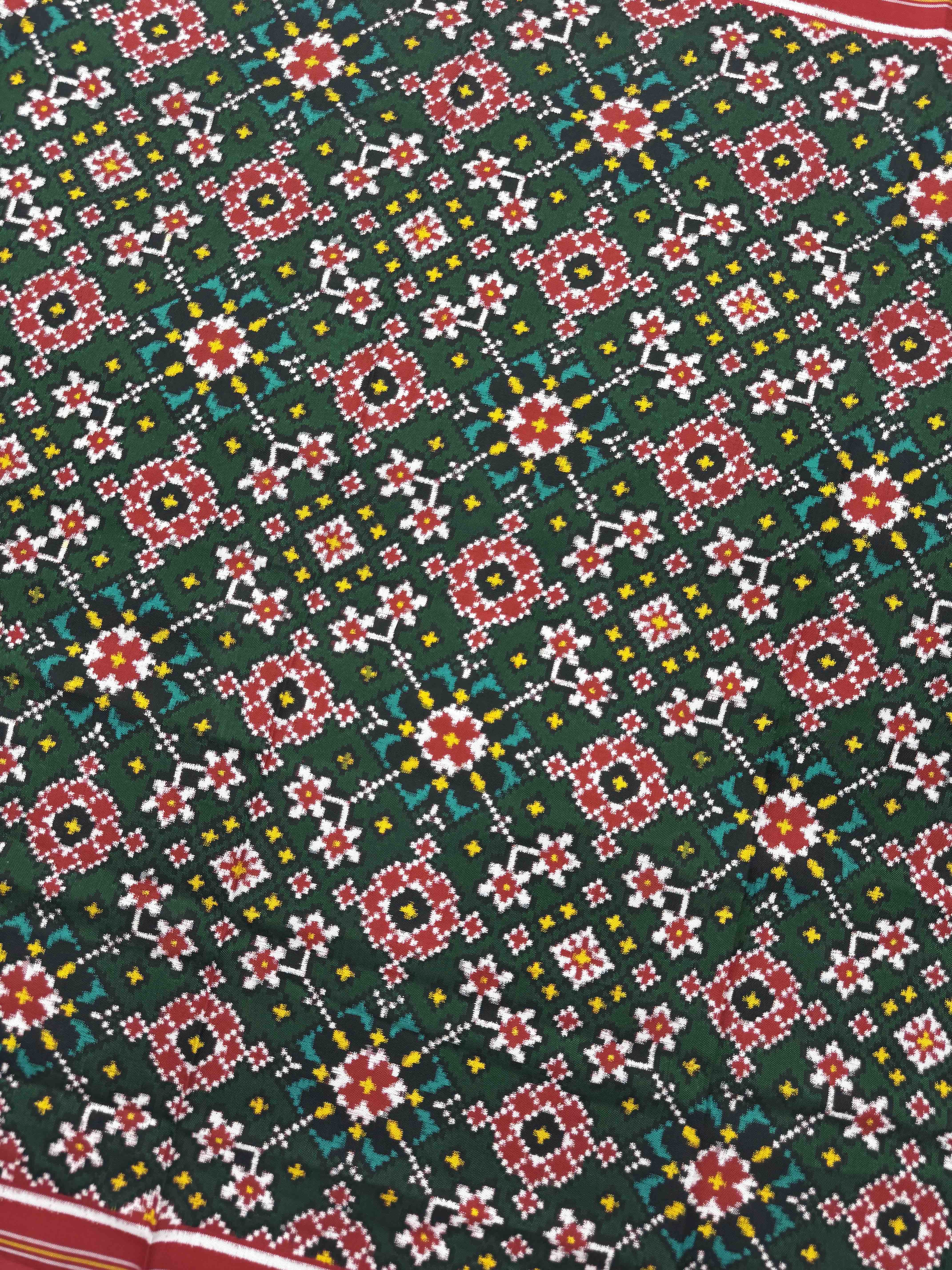Red & Green Navratan Double Ikat Dupatta