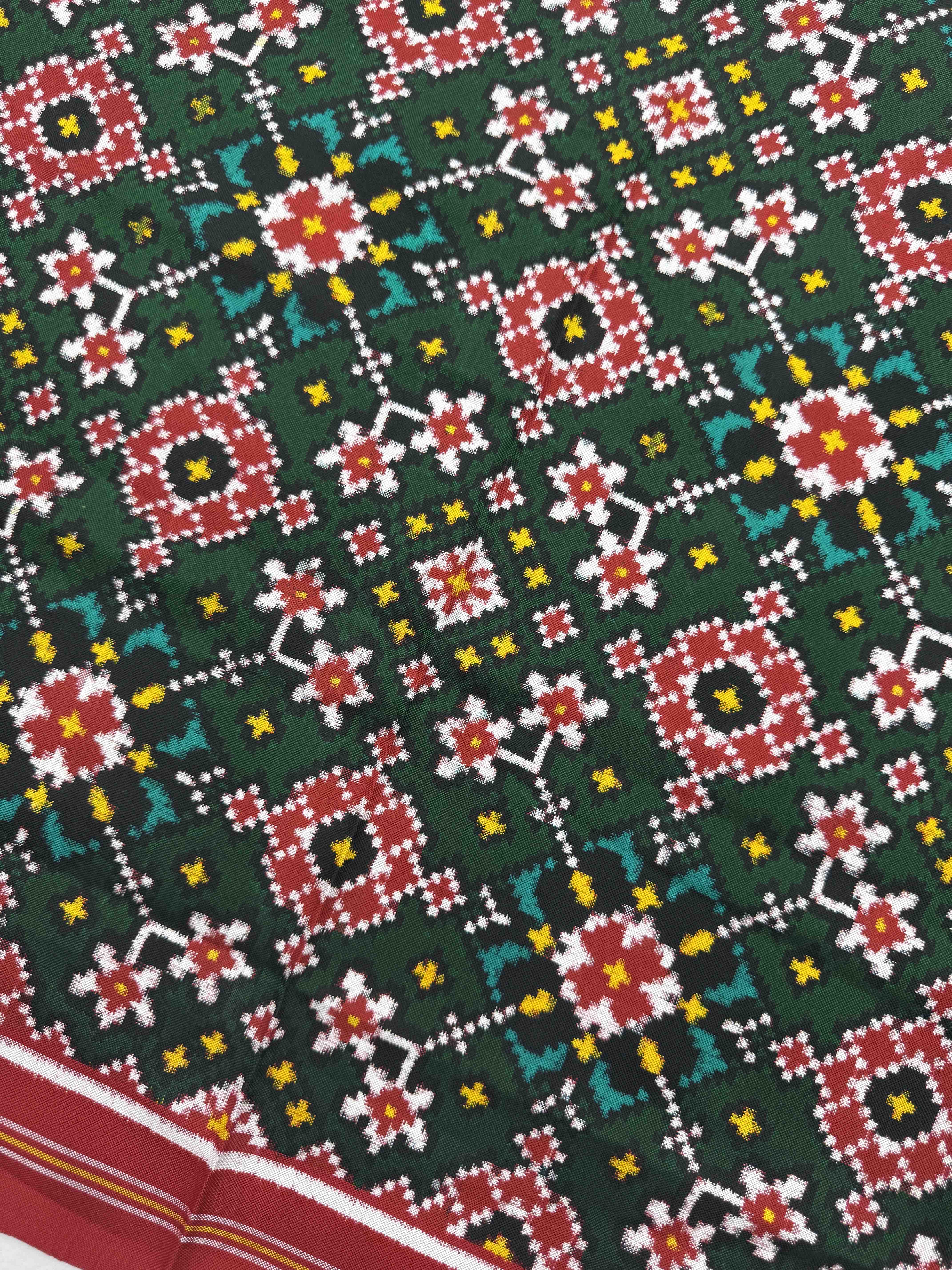 Red & Green Navratan Double Ikat Dupatta
