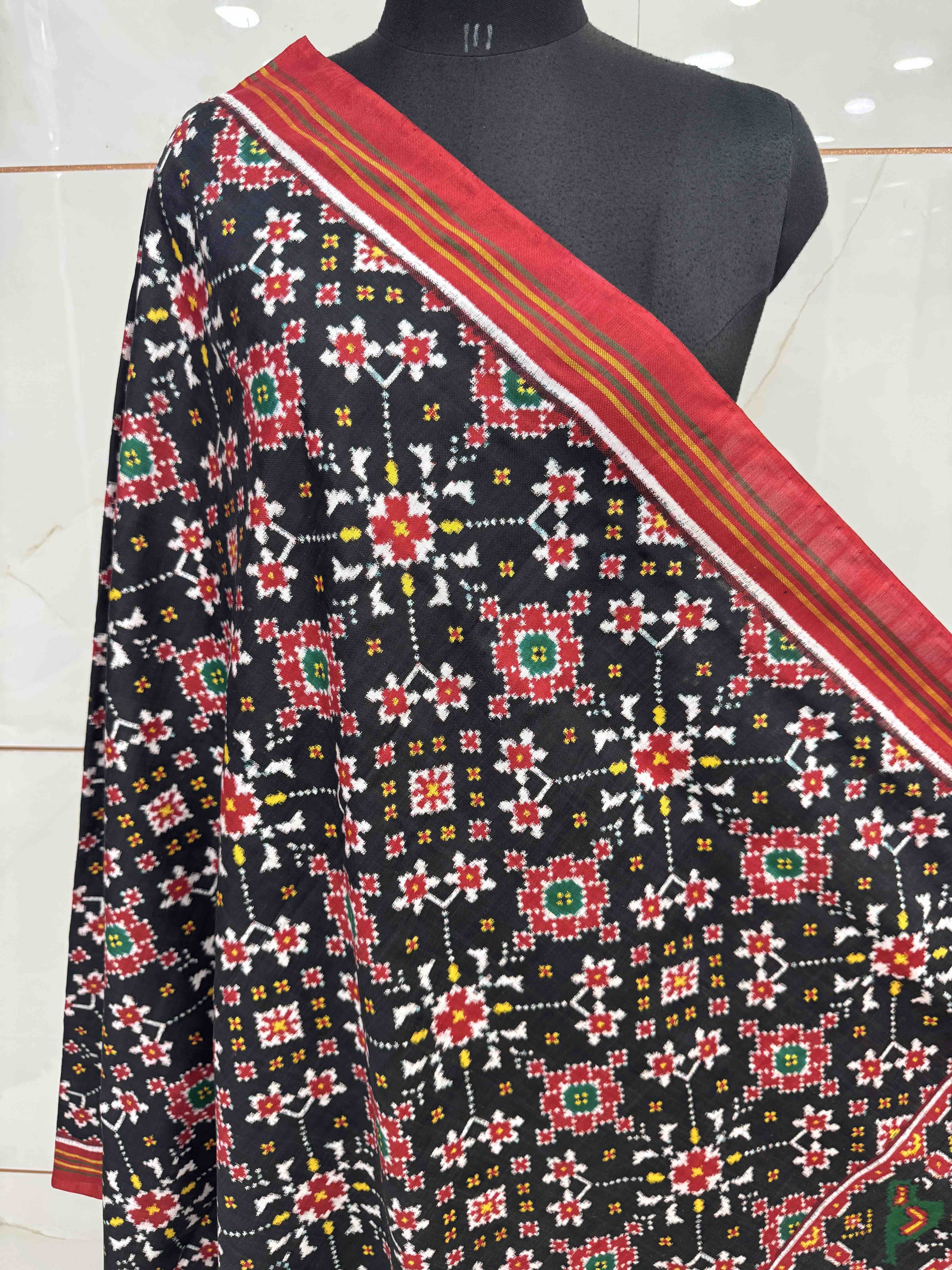 Red & Black Navratan Double Ikat Dupatta