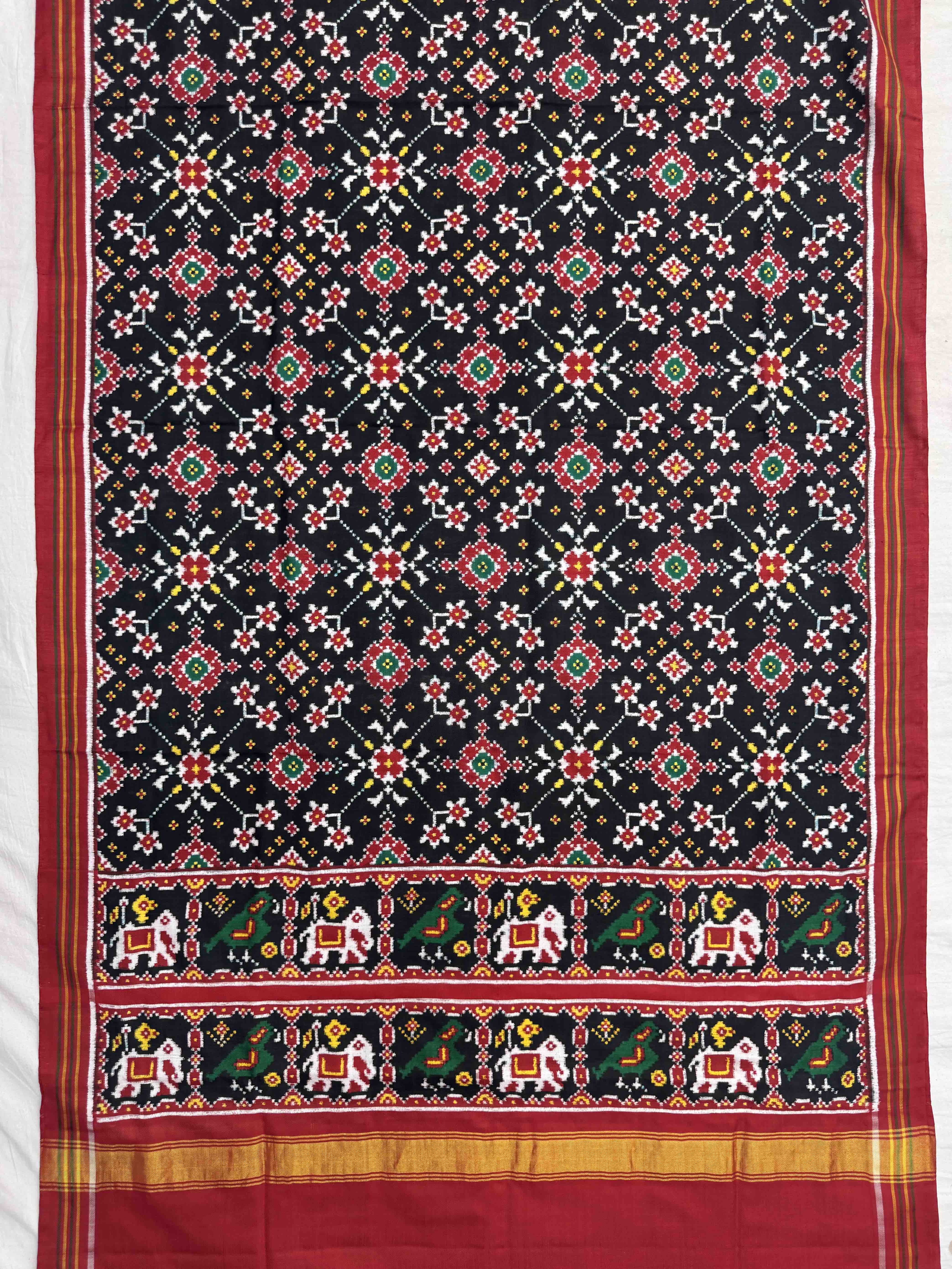 Red & Black Navratan Double Ikat Dupatta