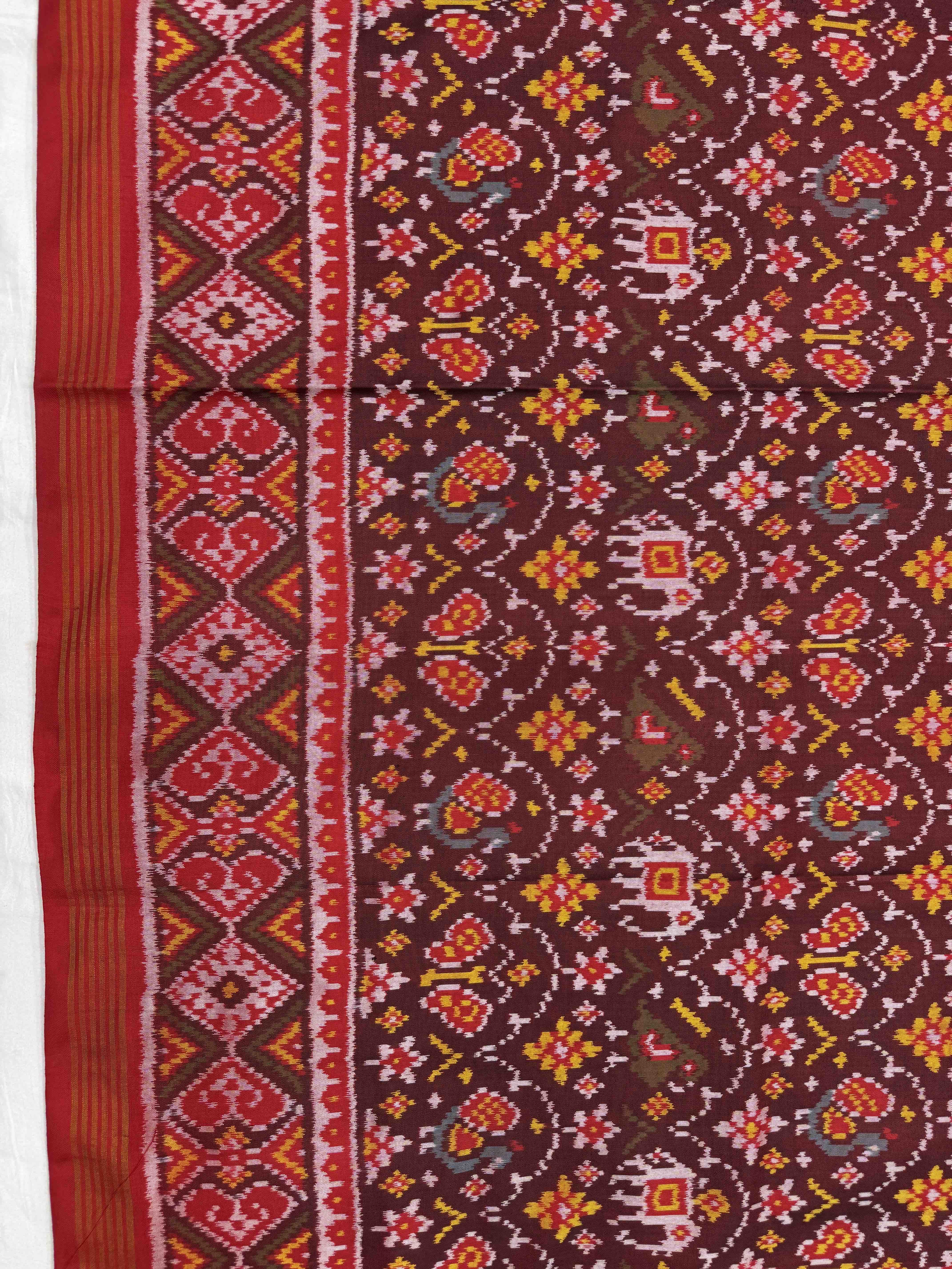 Red & Maroon Designer Narikunjar Patola in single ikat